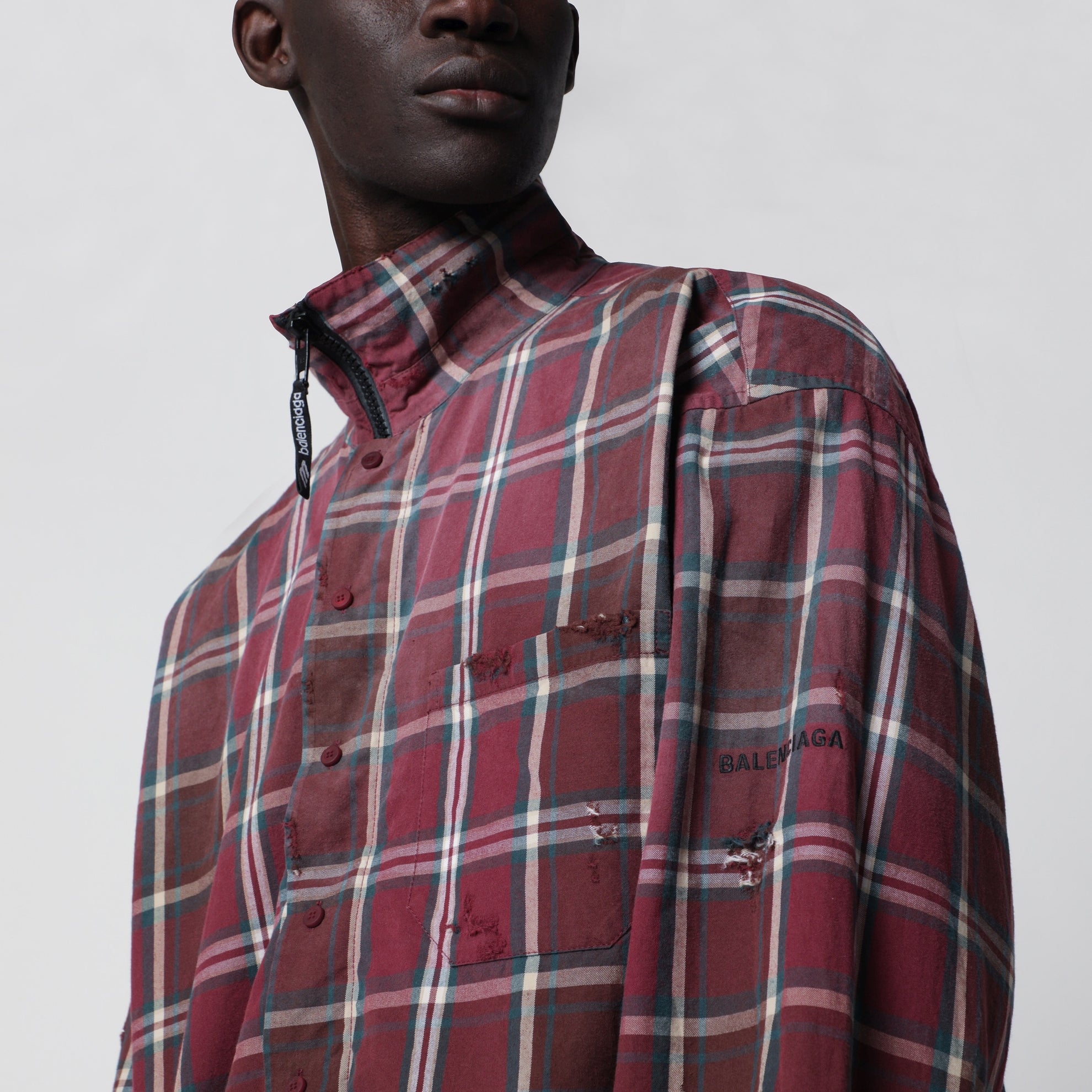 Chemise zippée en flanelle à carreaux bordeaux