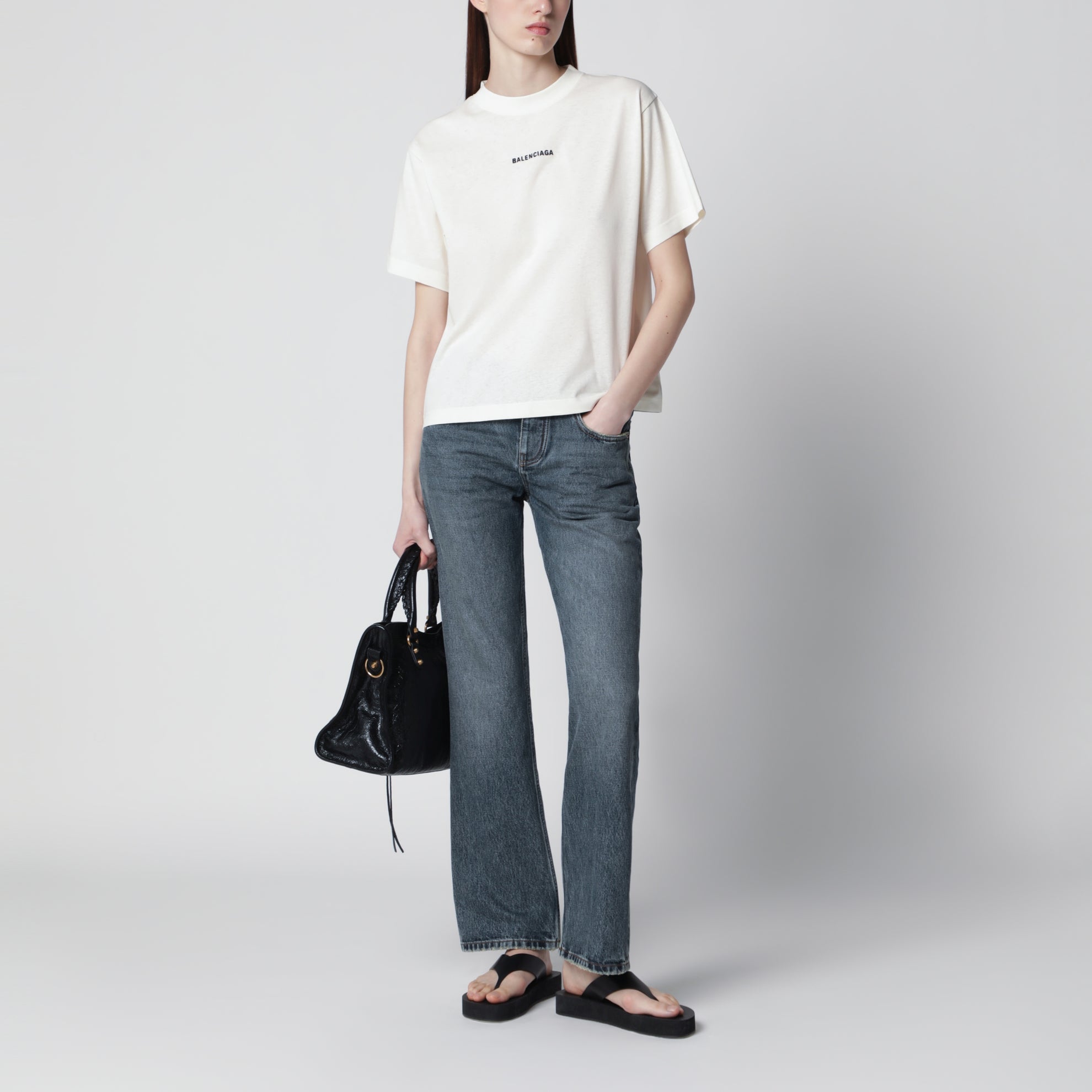 T-Shirt Balenciaga Back Medium Fit color crema