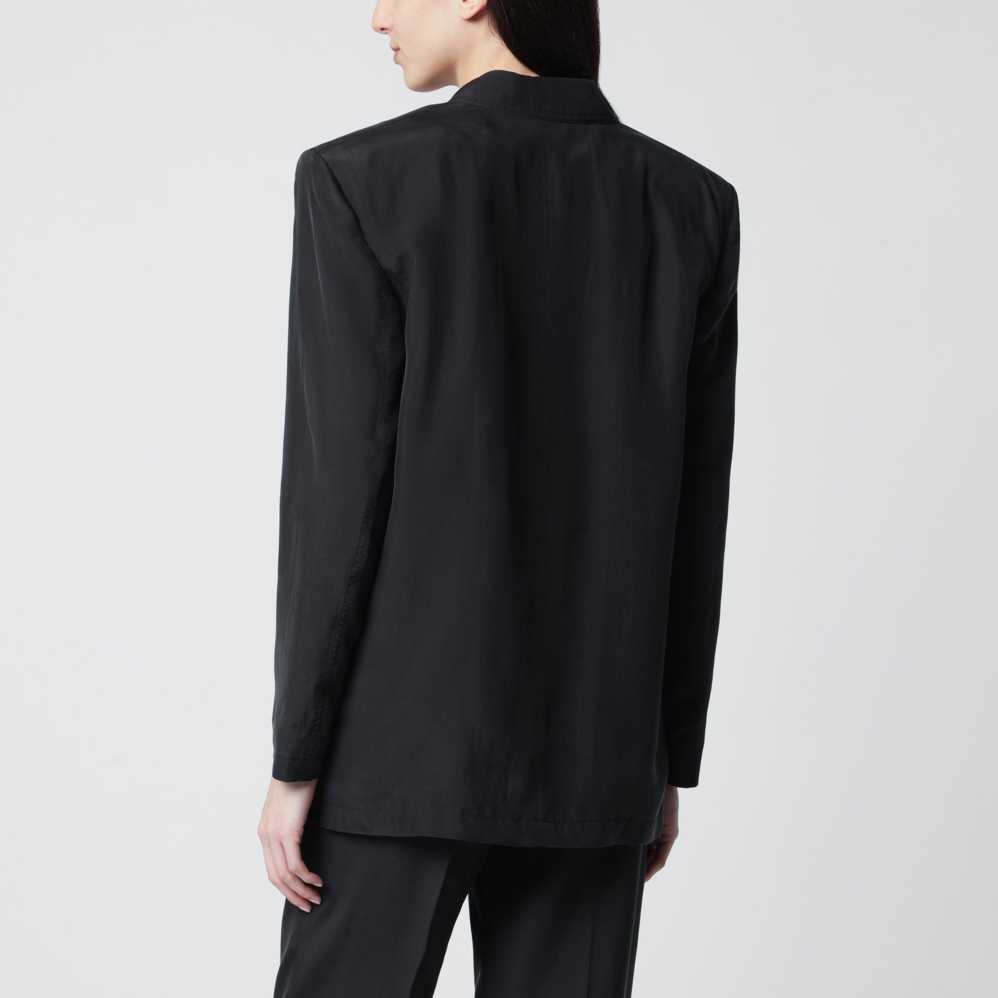 Schwarze Doppelreihige Jacke Aus Seide