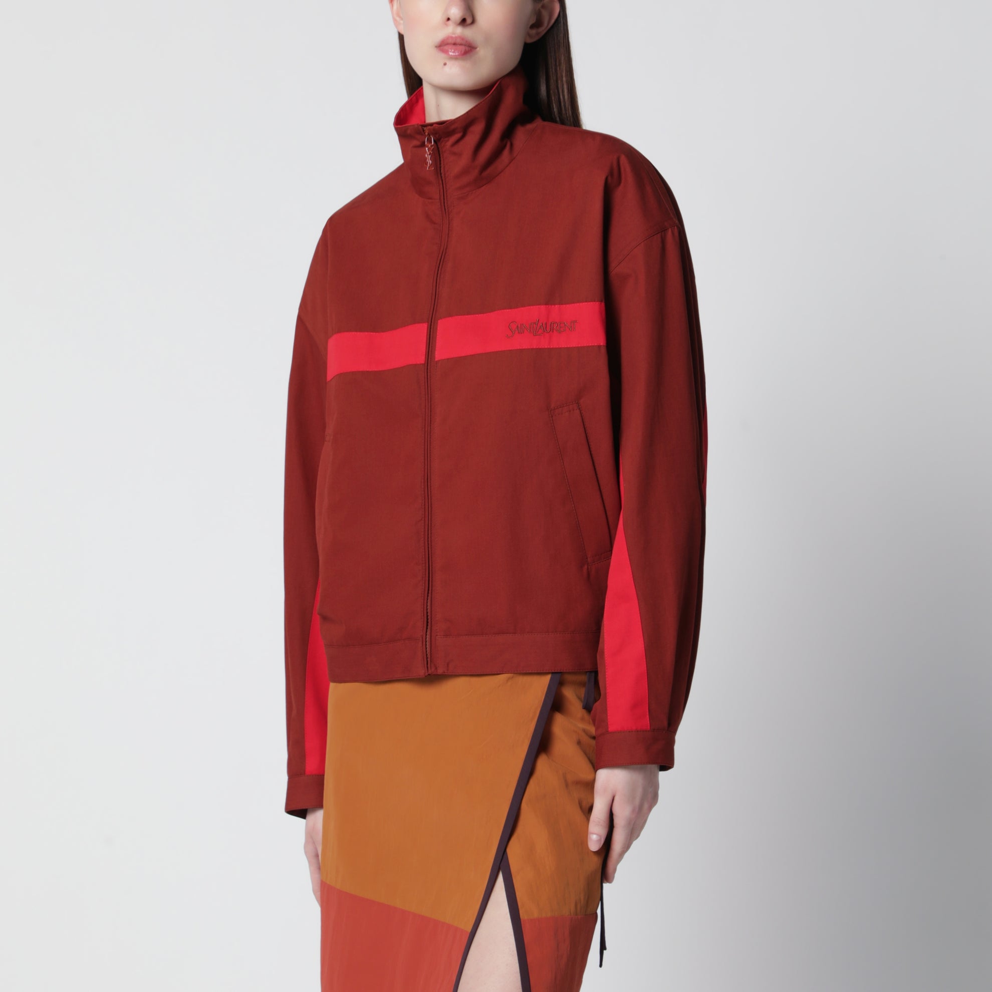 Veste rouge en coton avec col mao