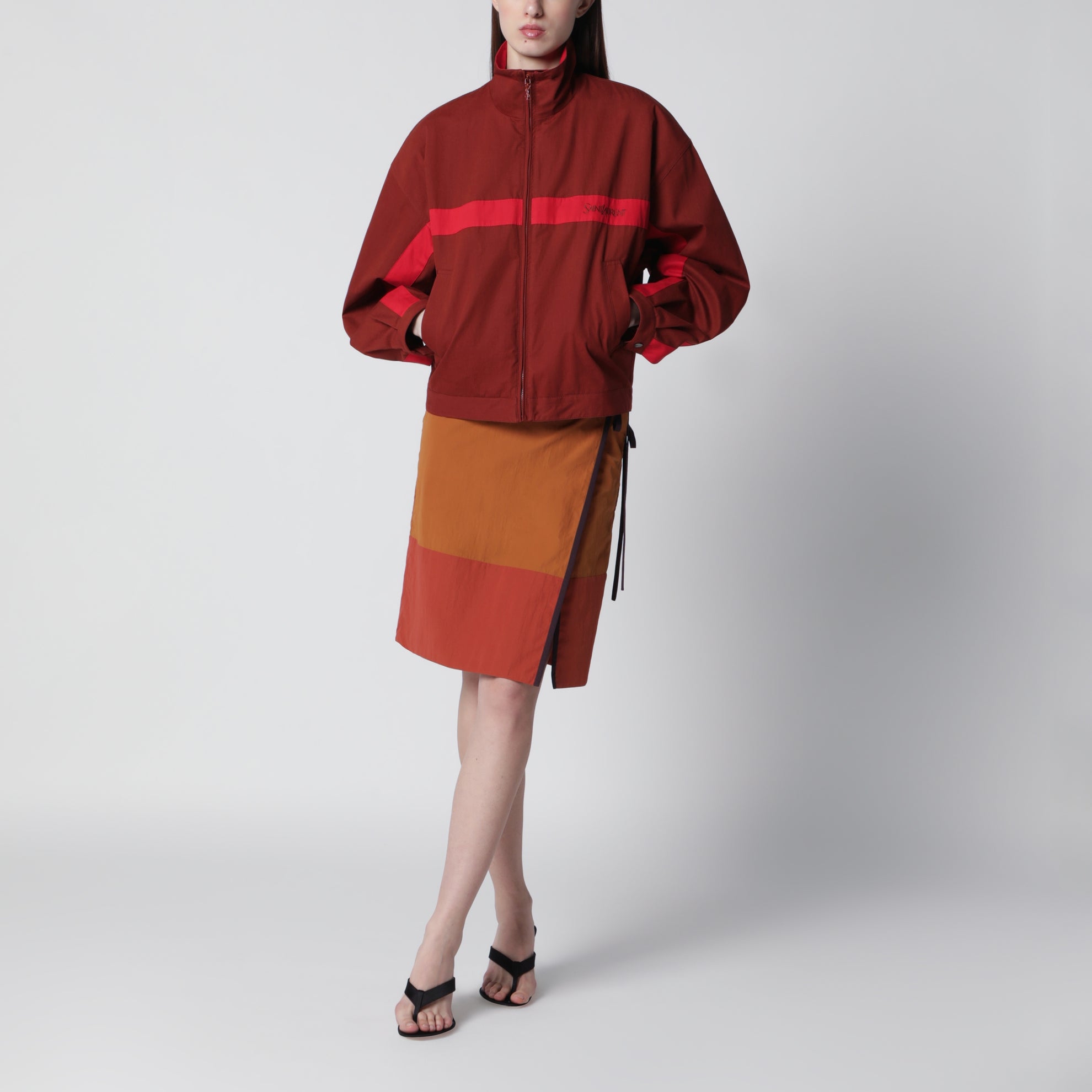 Veste rouge en coton avec col mao