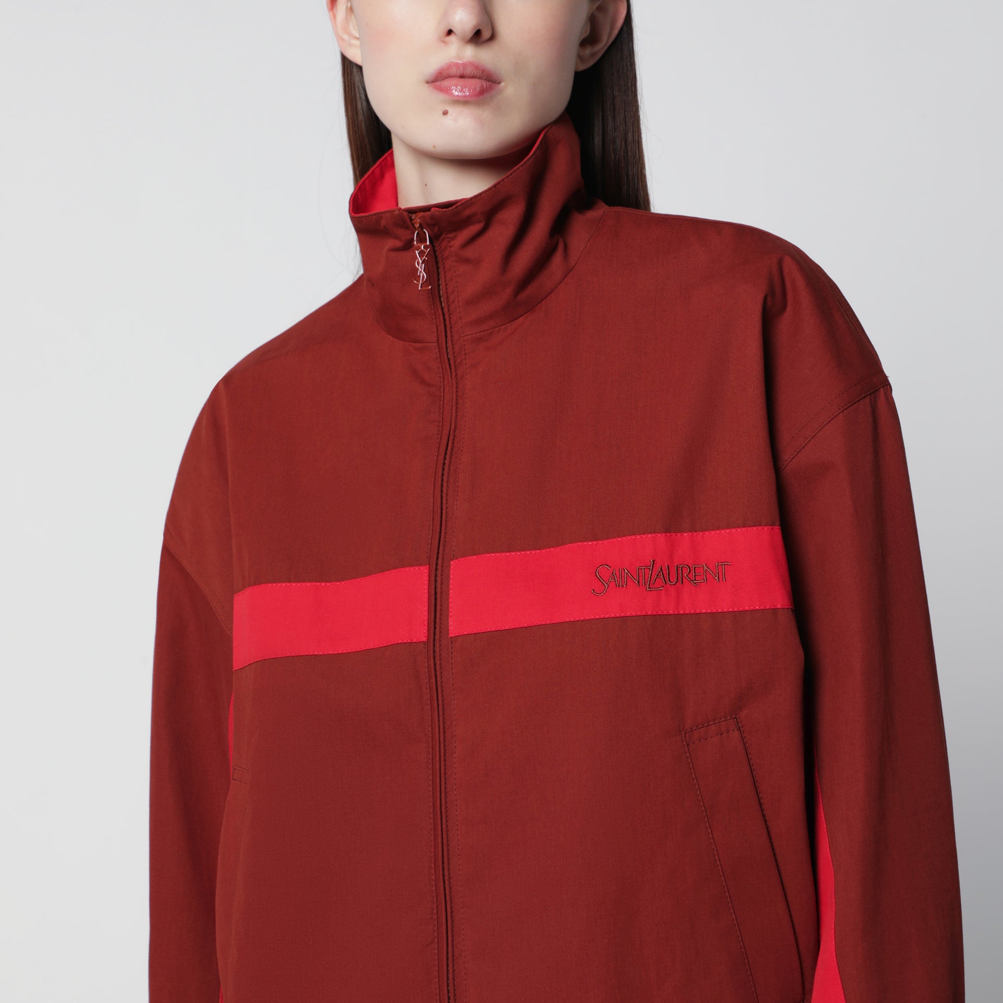 Veste rouge en coton avec col mao
