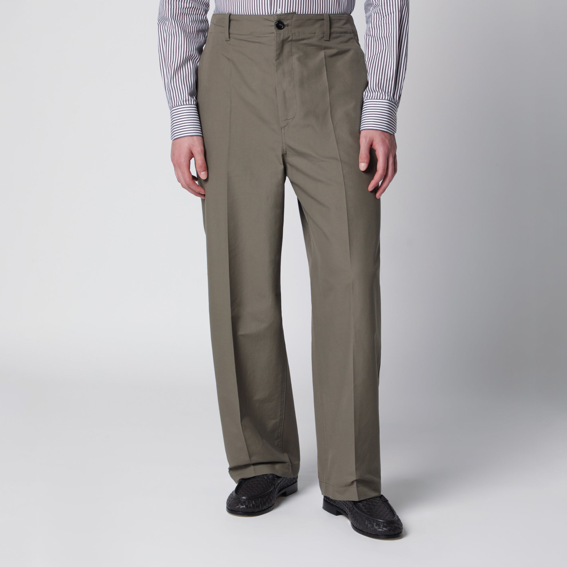 Pantaloni a gamba ampia in cotone color acciaio