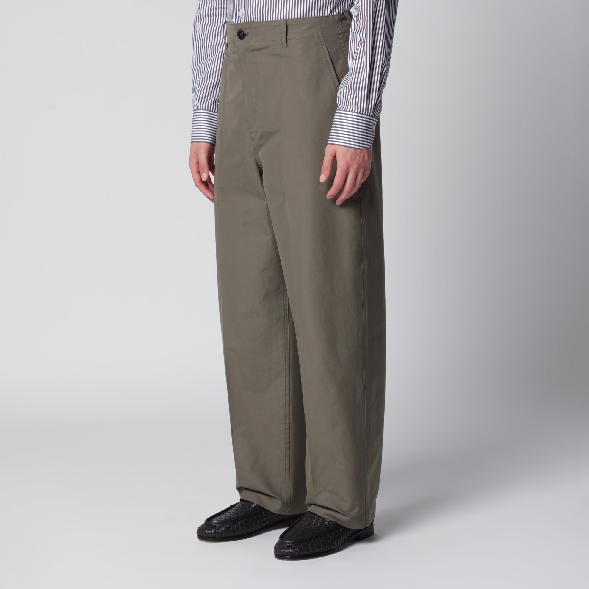 Pantaloni a gamba ampia in cotone color acciaio