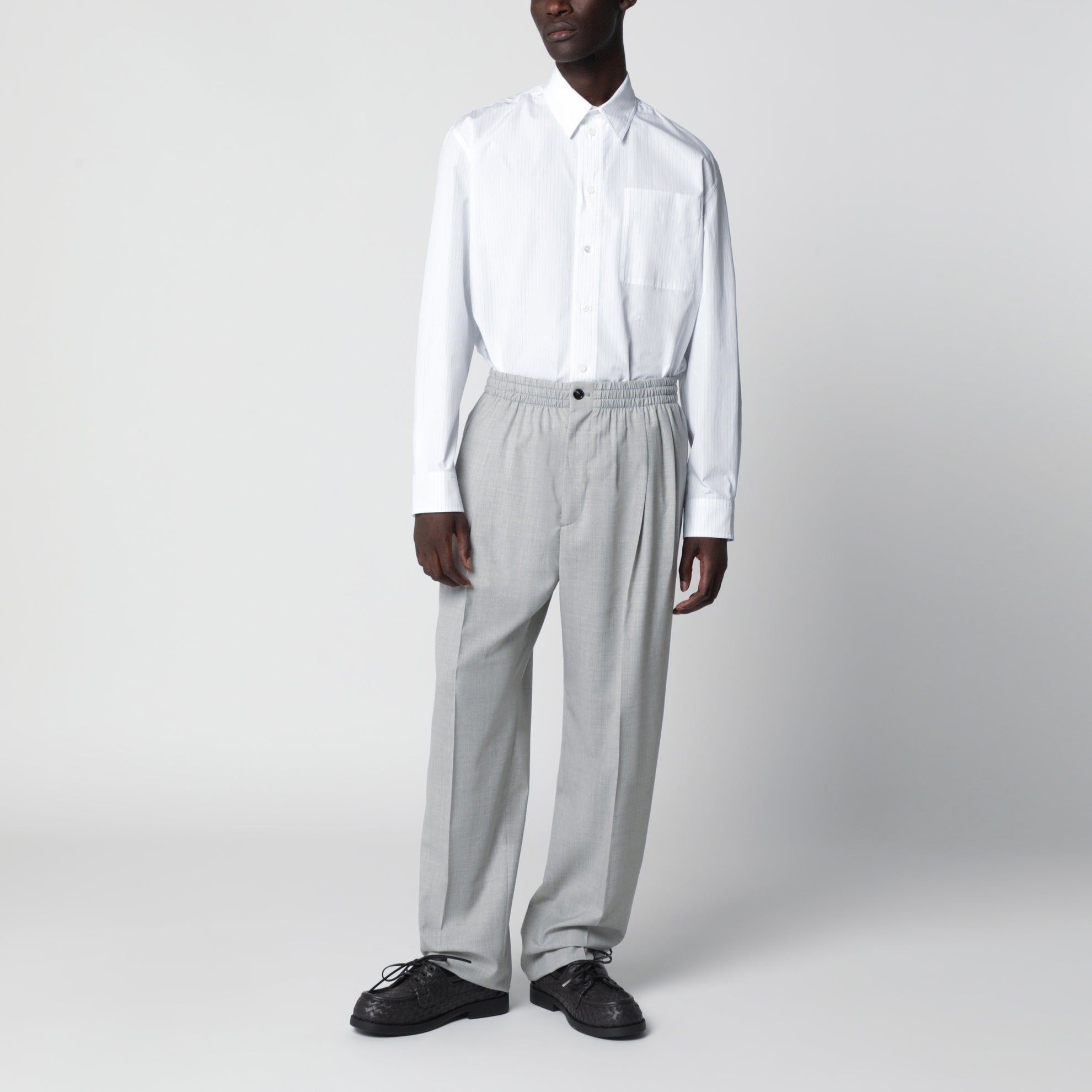 Camicia bianca a righine in cotone