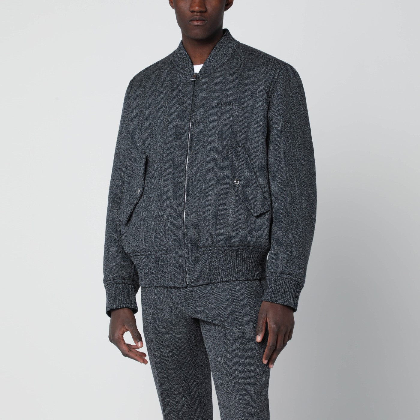 Bomber reversibile in tessuto mouliné bianco/nero