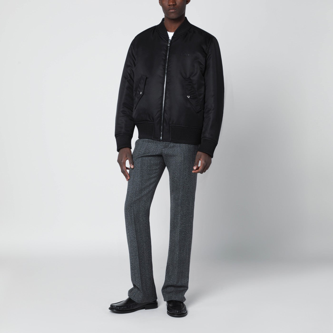 Bomber reversibile in tessuto mouliné bianco/nero