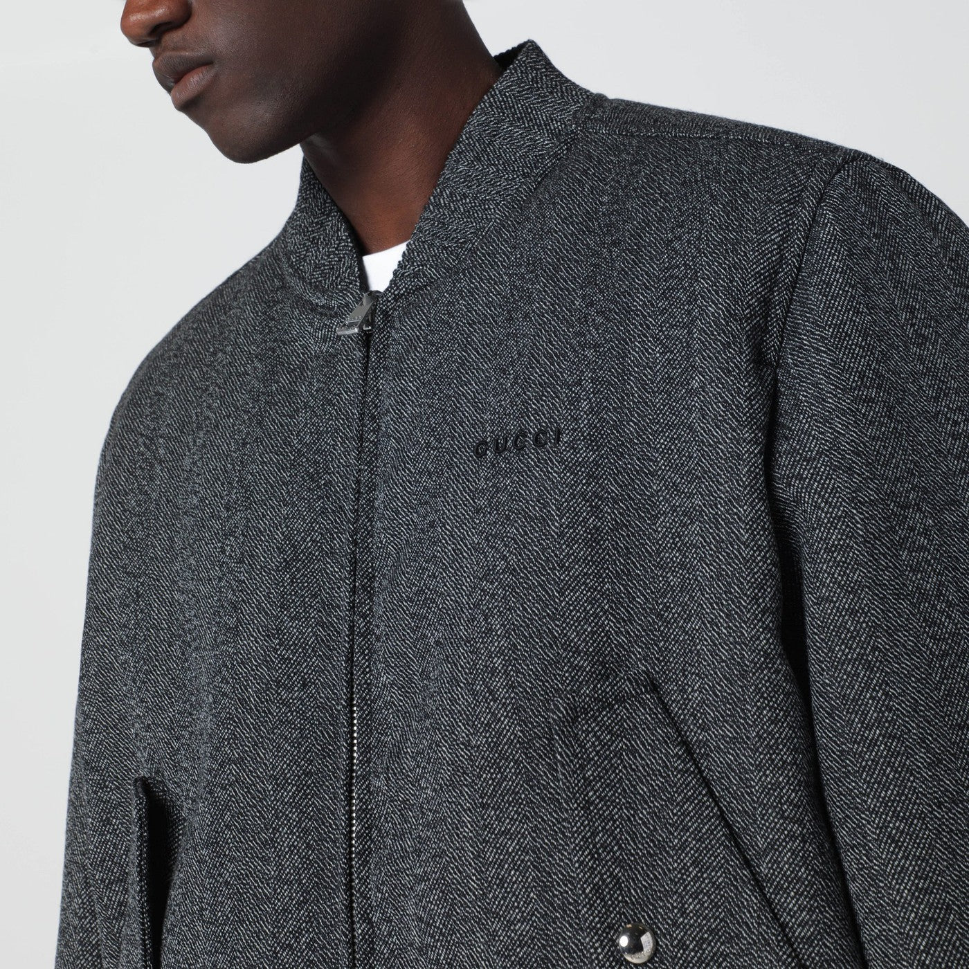 Bomber reversibile in tessuto mouliné bianco/nero