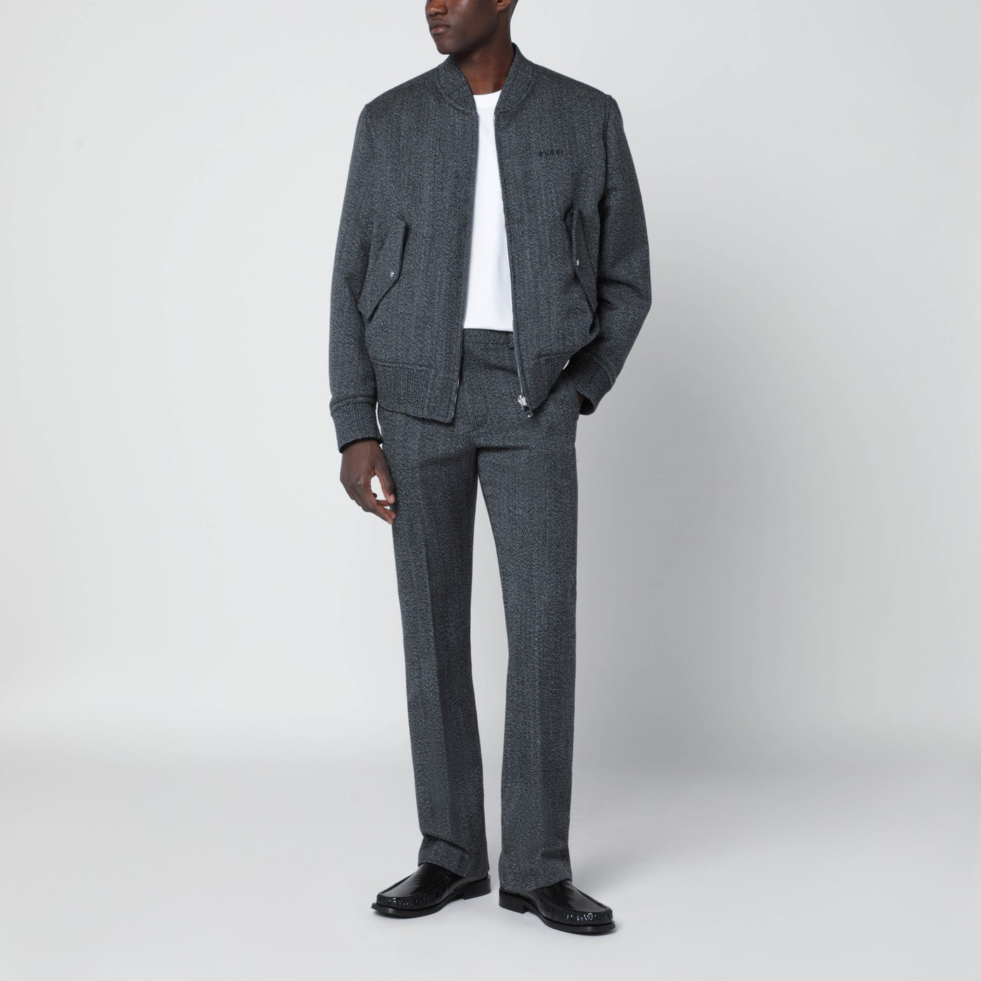 Bomber reversibile in tessuto mouliné bianco/nero