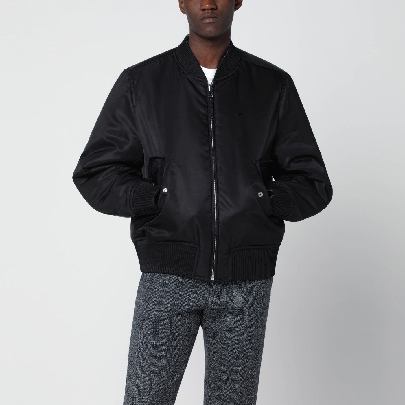 Bomber reversibile in tessuto mouliné bianco/nero