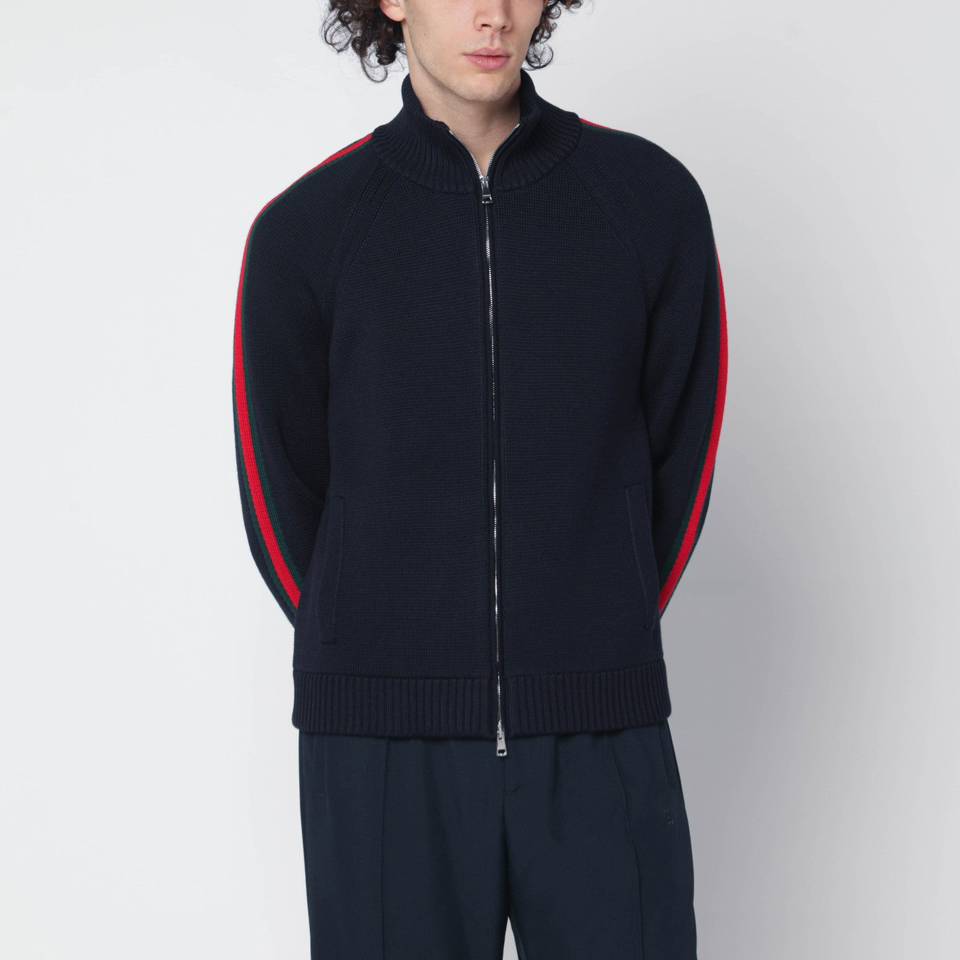 Dark blue wool zip-up cardigan