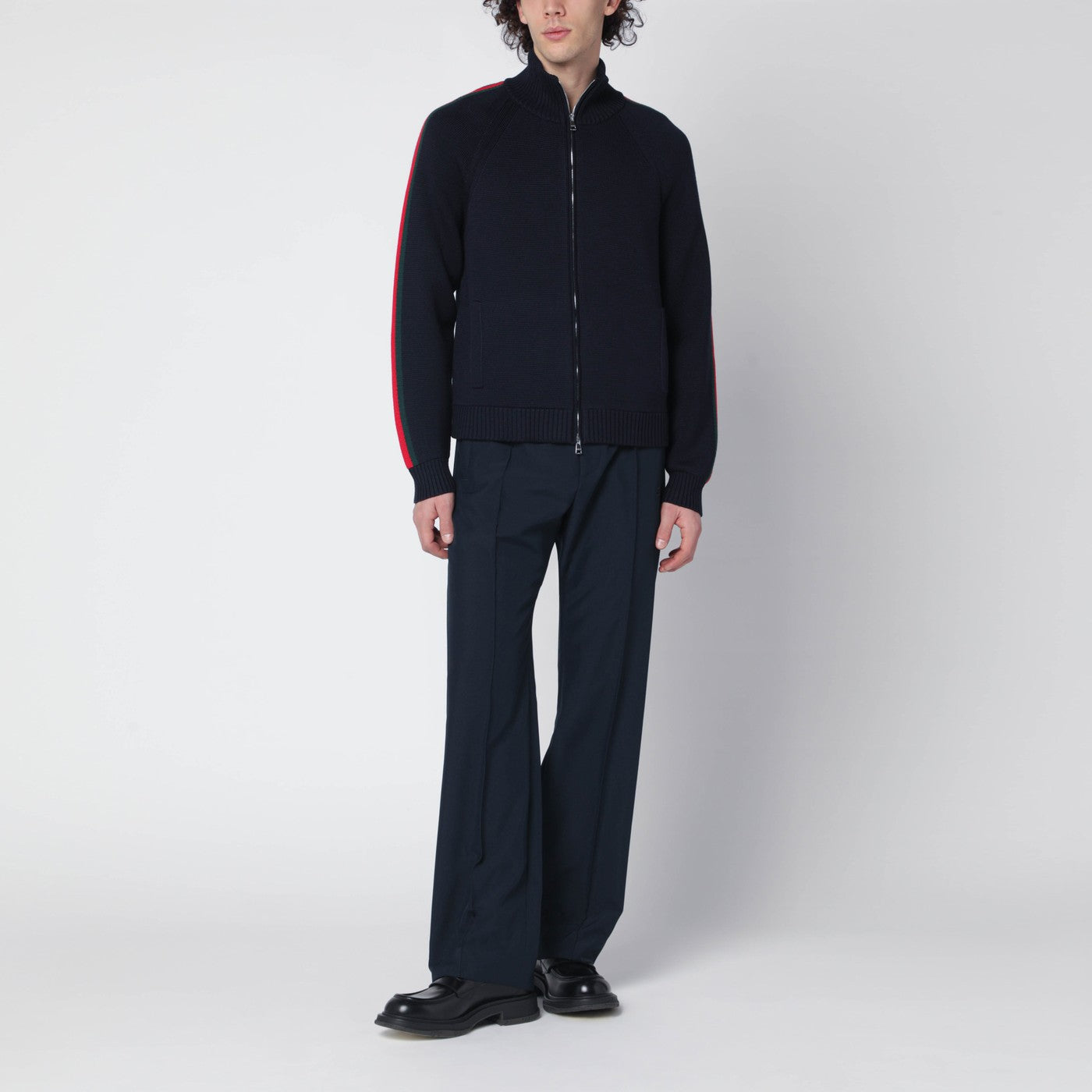 Dark blue wool zip-up cardigan