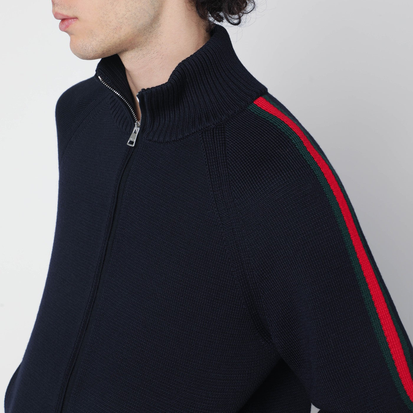 Dark blue wool zip-up cardigan