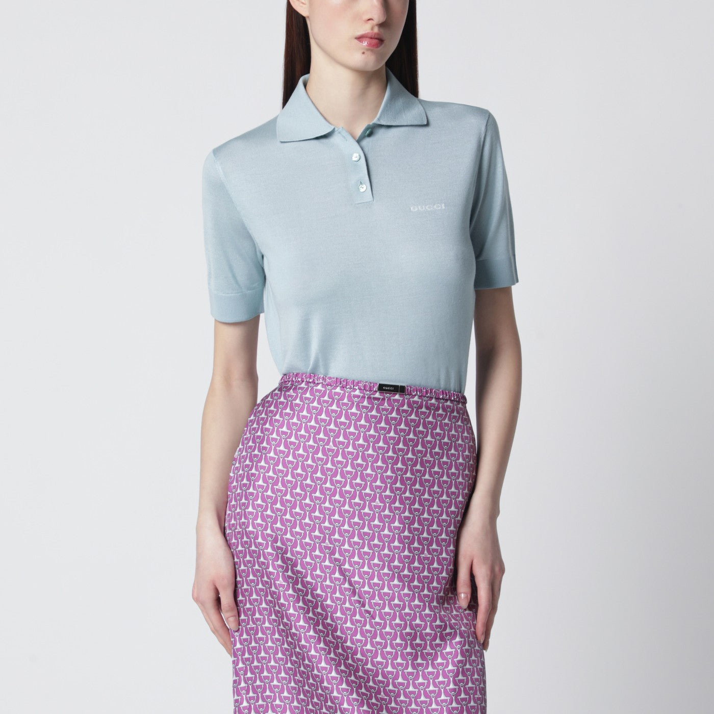 Polo azzurra in cashmere e seta