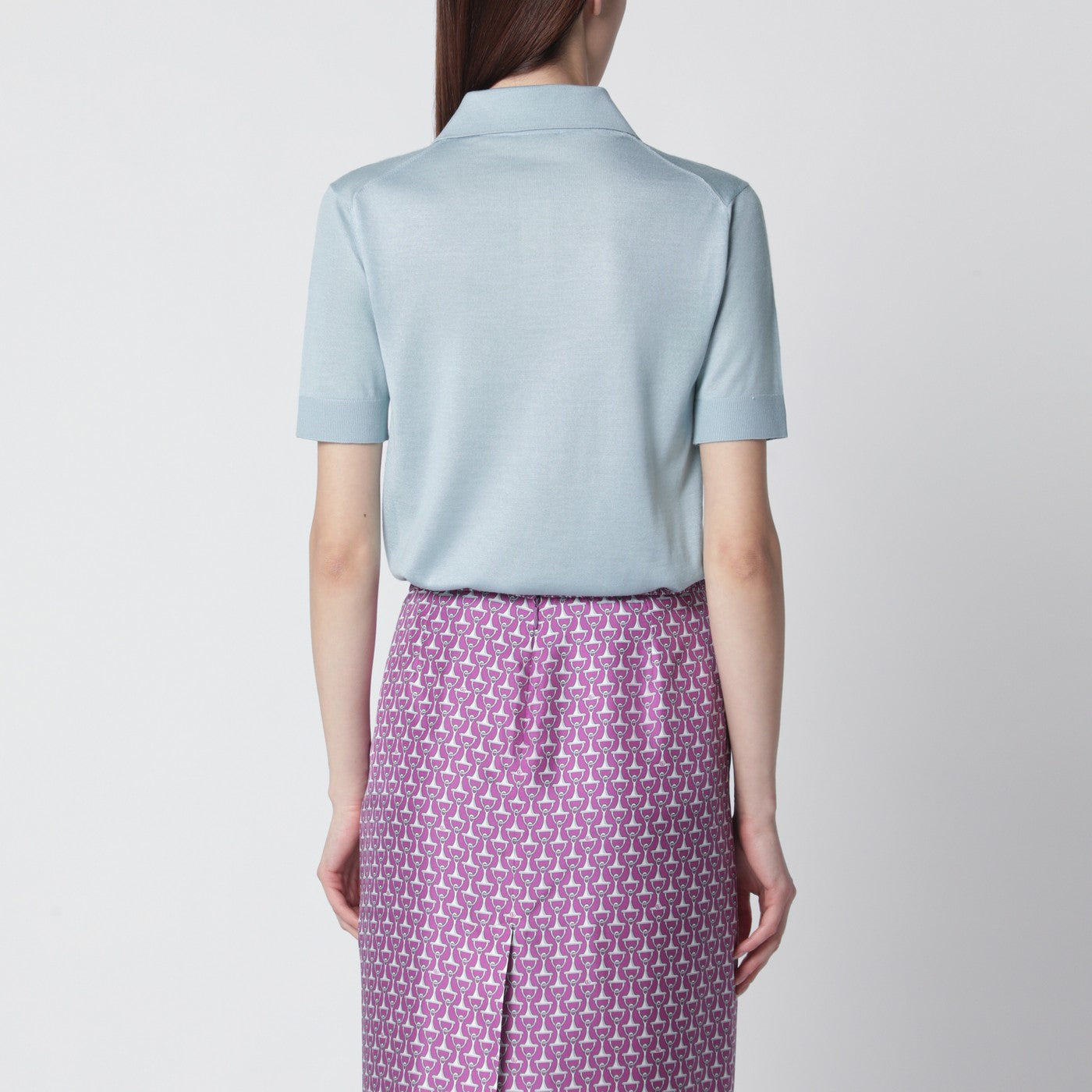 Polo azzurra in cashmere e seta
