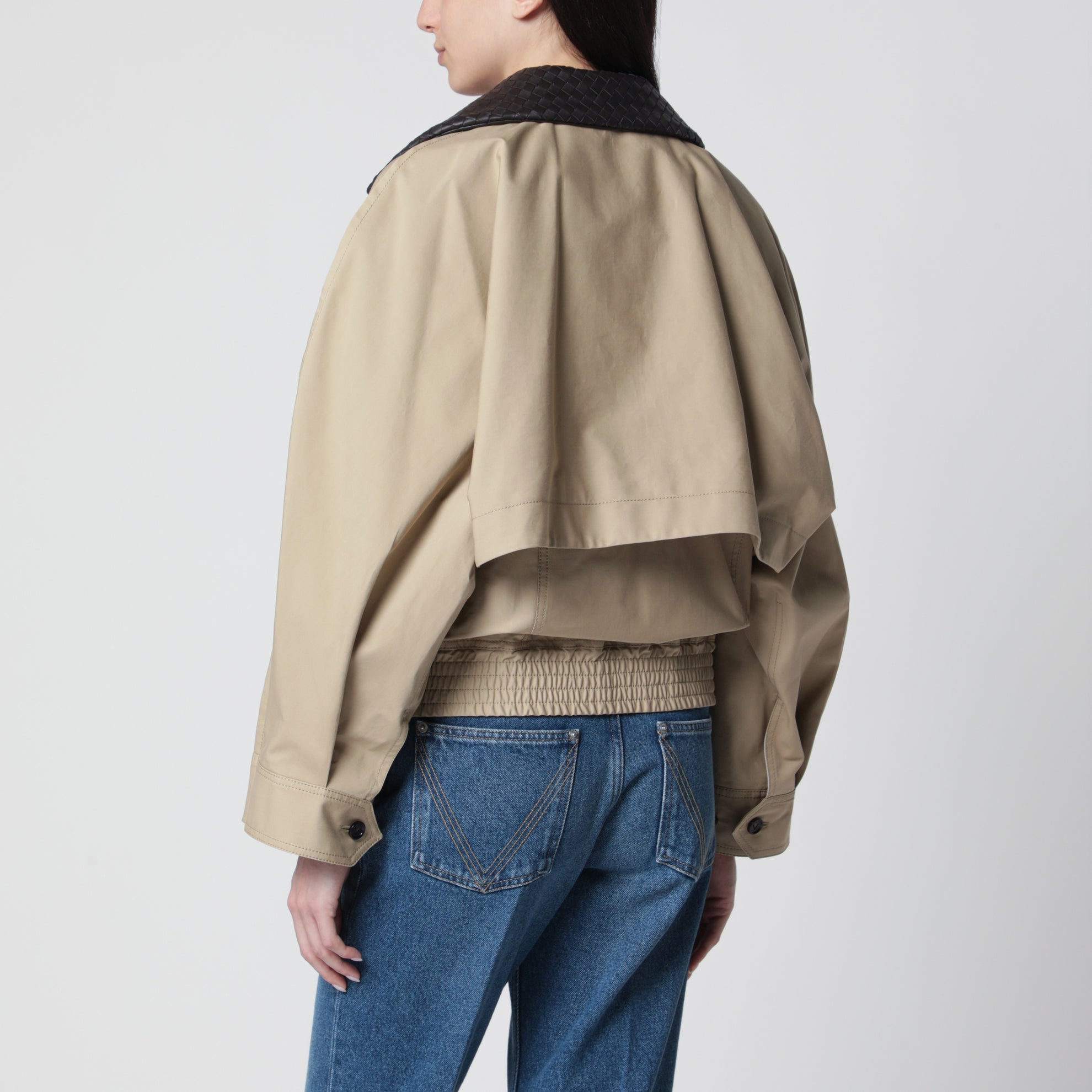 Waterproof cotton jacket with Intrecciato collar