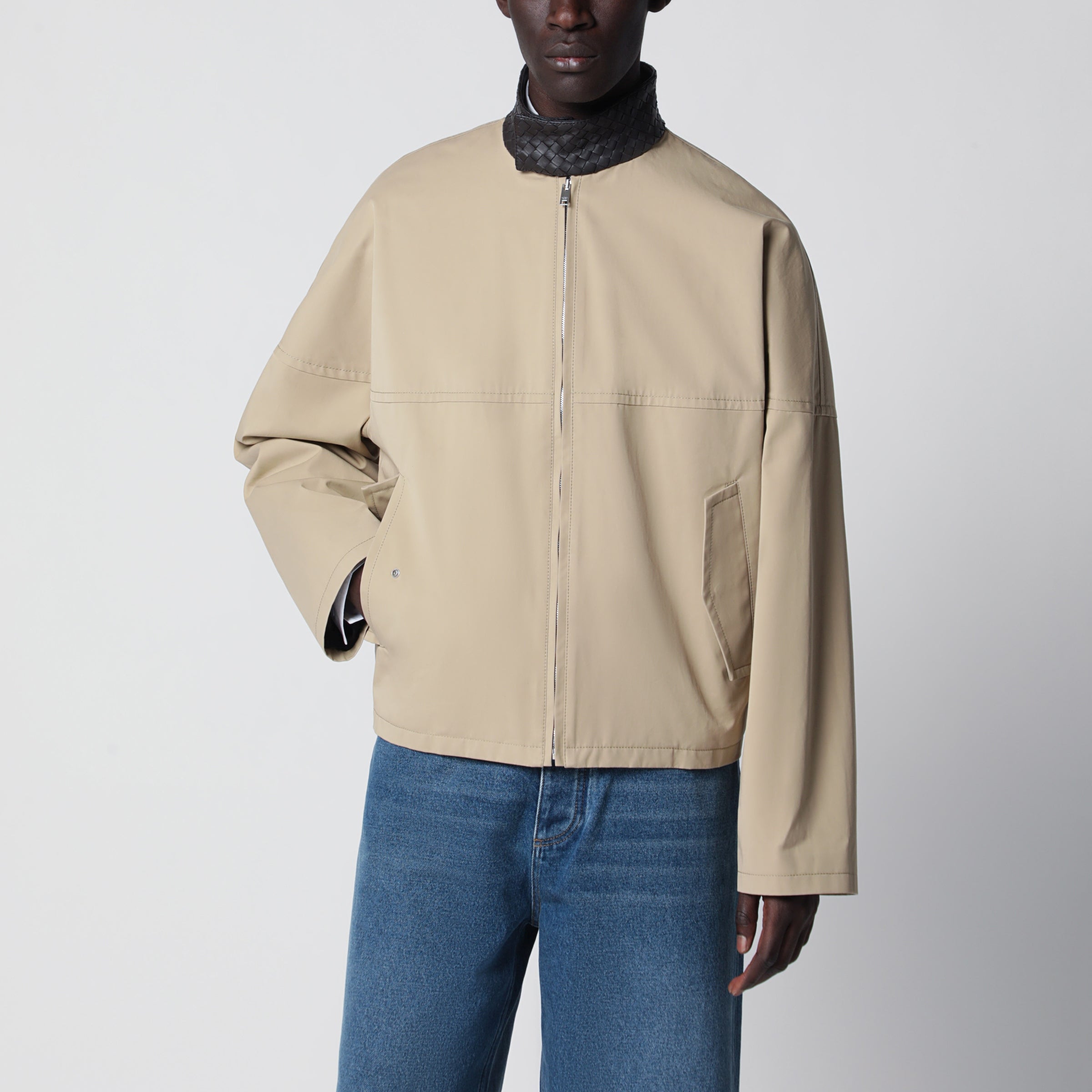 Bottega Veneta ジャケット ベージュ 48 Bottega Veneta Beige cotton jacket with Intrecciato collar