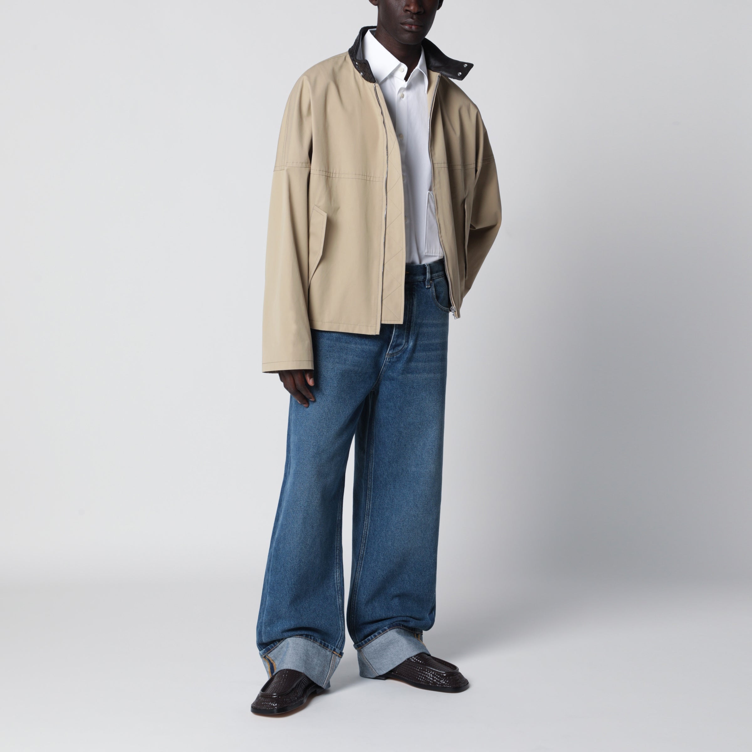 Bottega Veneta Beige cotton jacket with Intrecciato collar