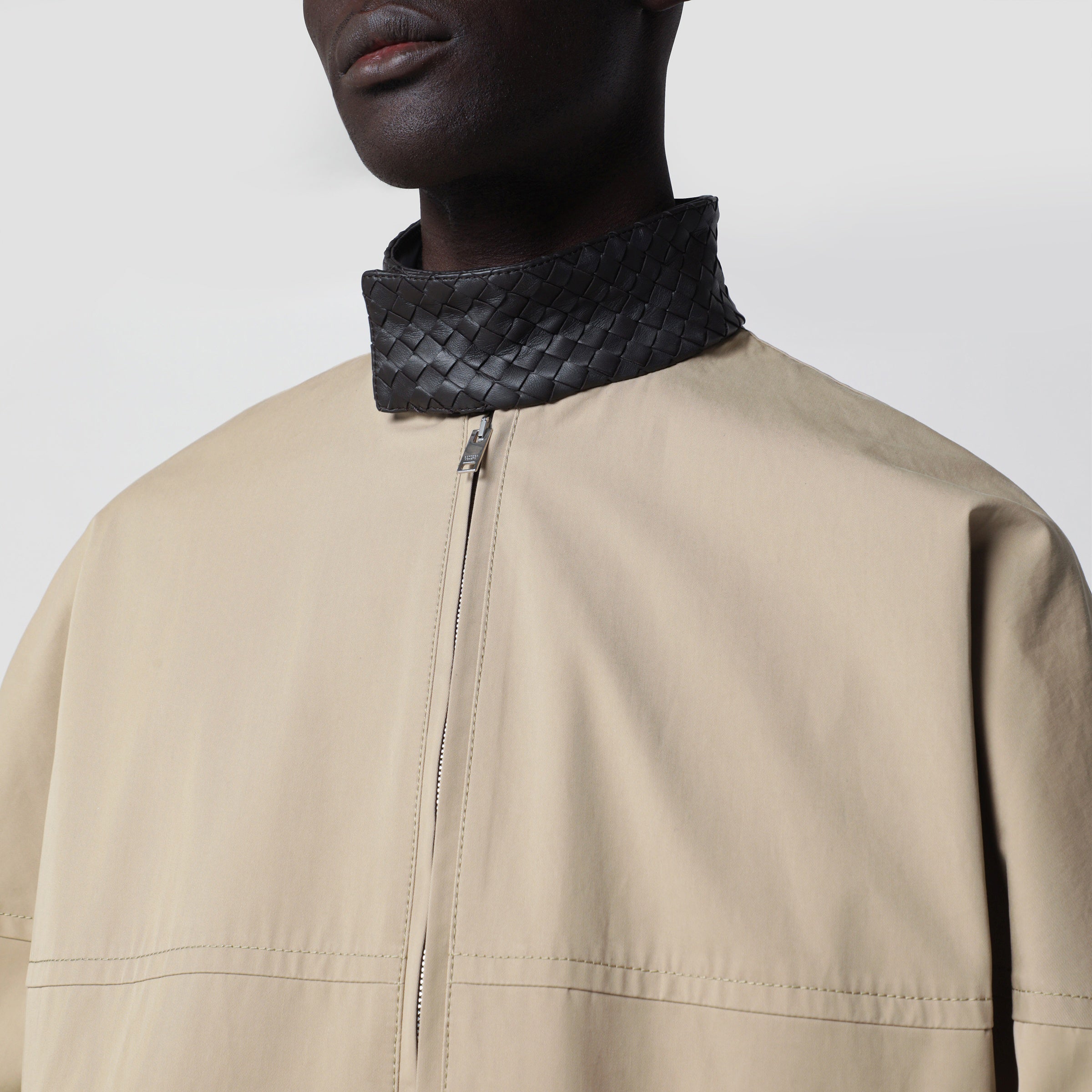 Bottega Veneta Beige cotton jacket with Intrecciato collar