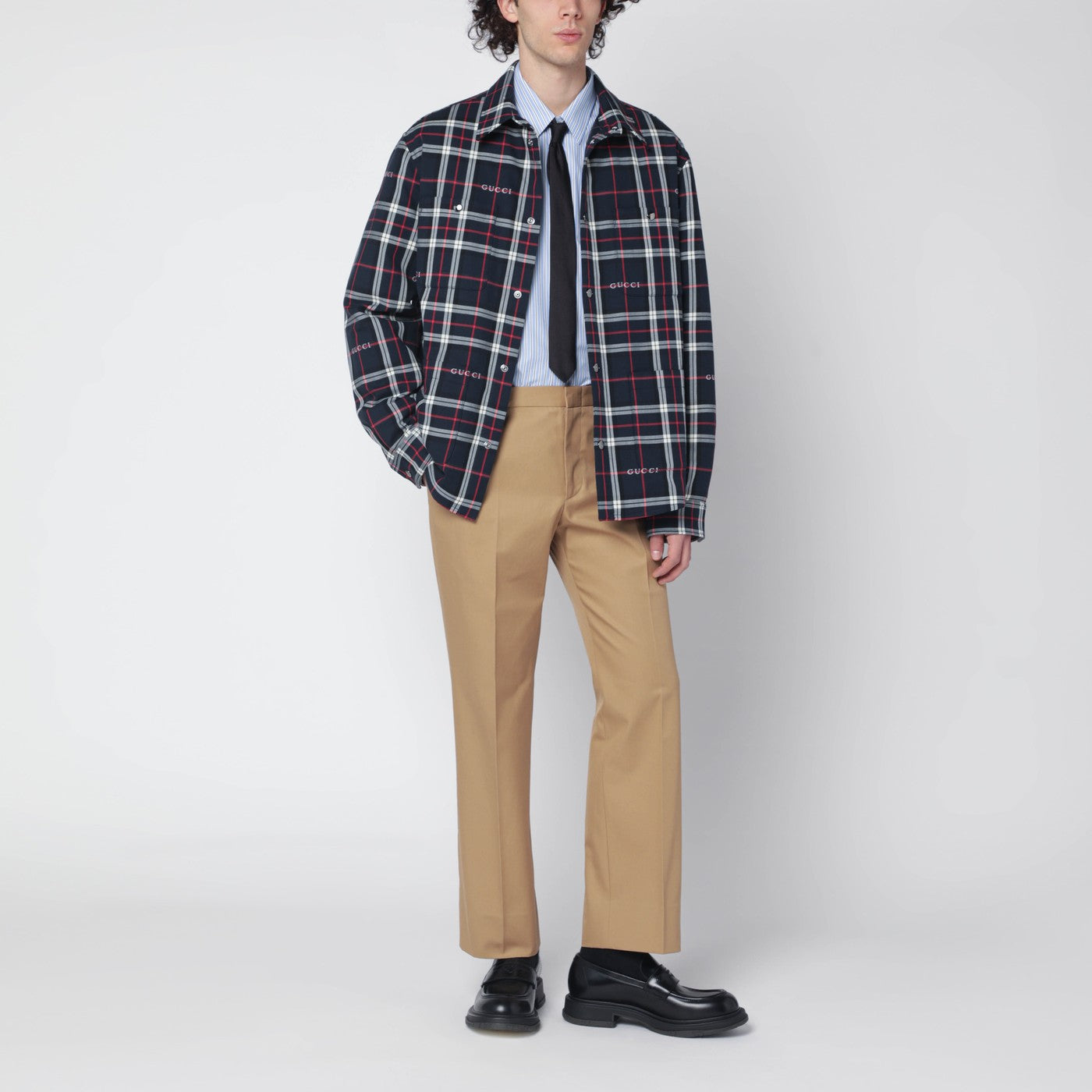 Camicia celeste a righe in popeline di cotone