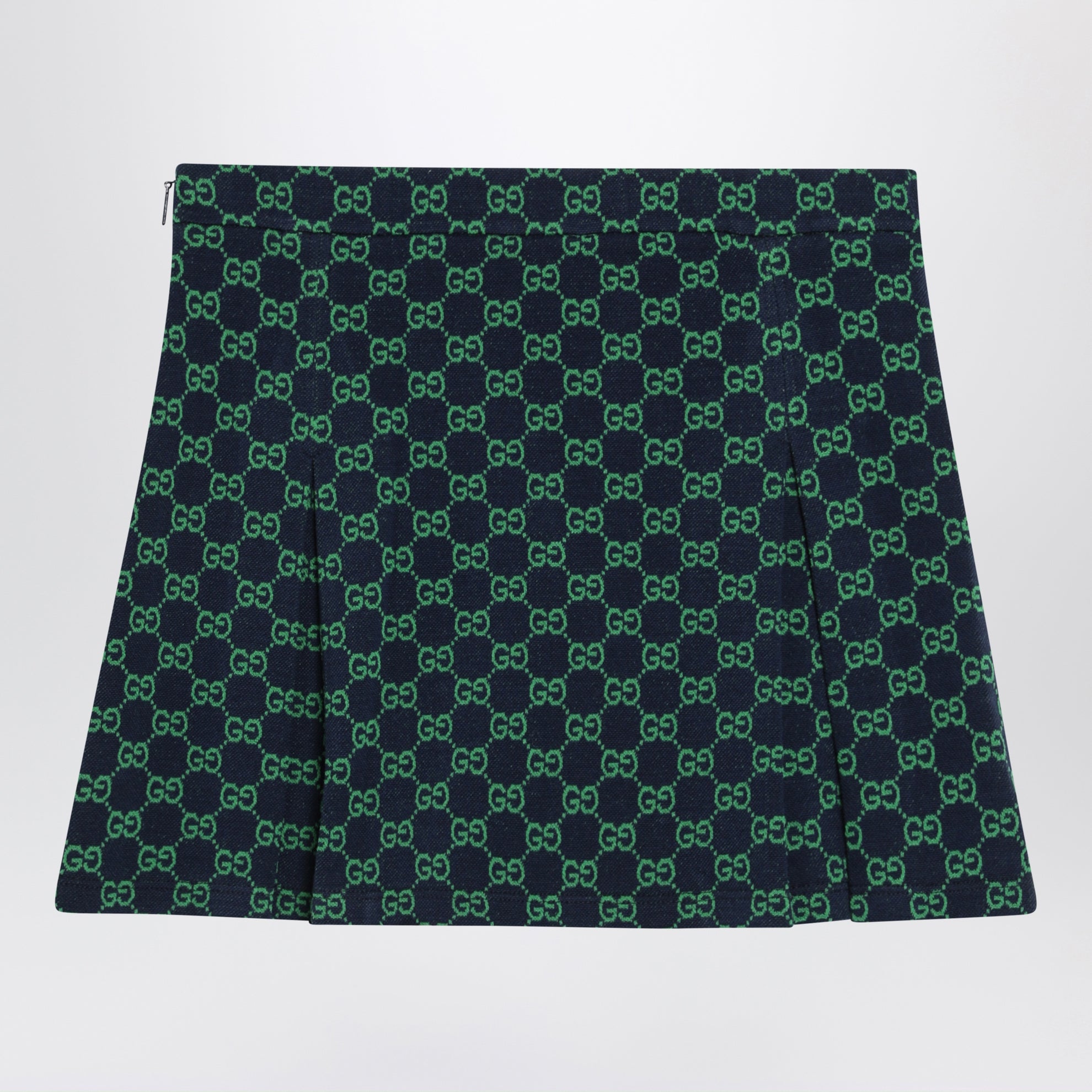 Navy blue/green GG cotton piqué mini skirt