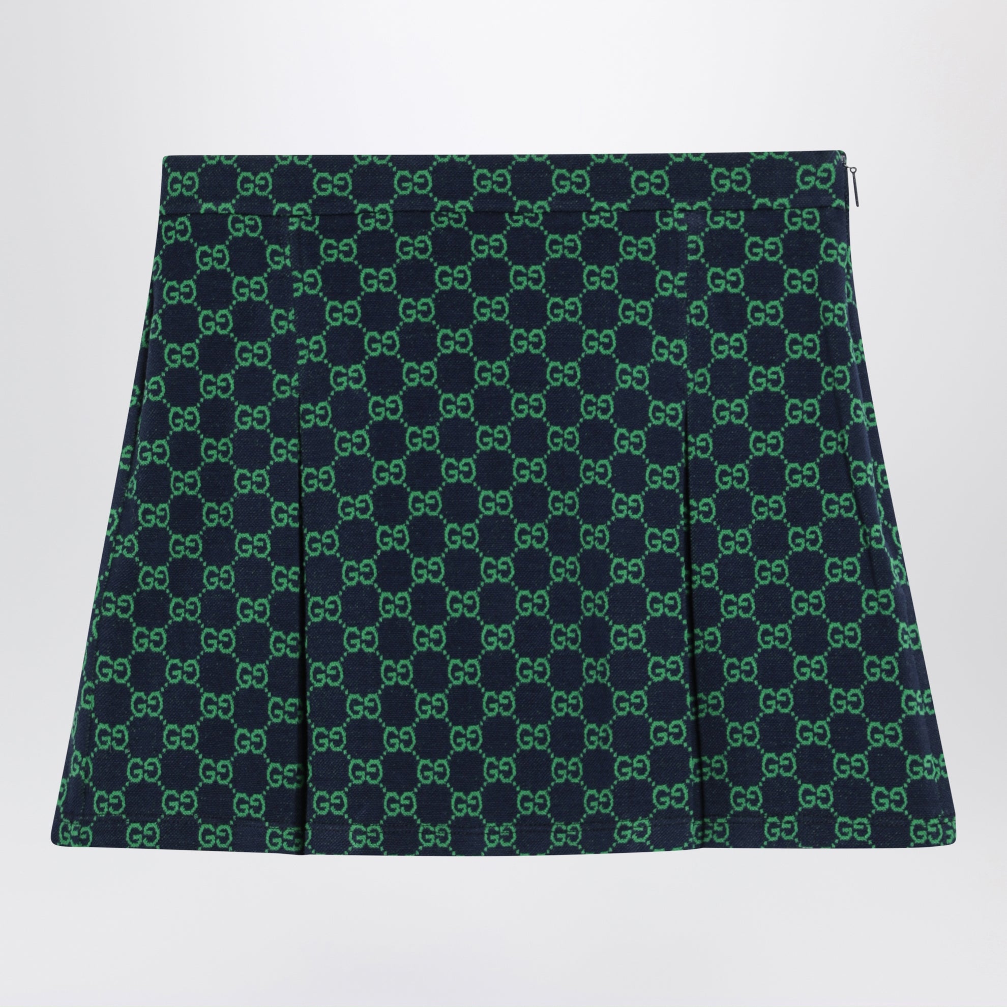 Navy blue/green GG cotton piqué mini skirt