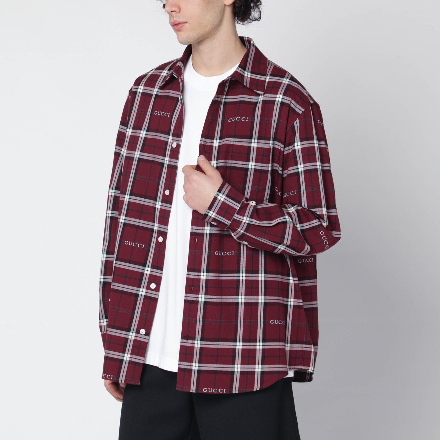 Bordeauxfarbenes Tartanhemd aus Baumwolljacquard