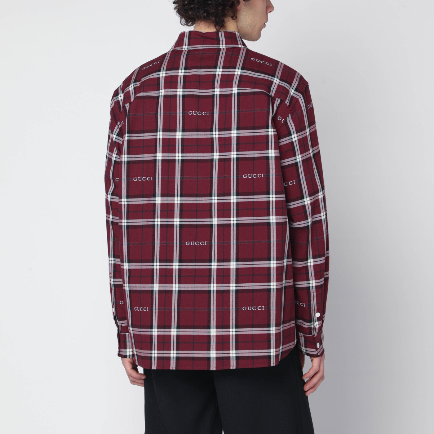 Bordeauxfarbenes Tartanhemd aus Baumwolljacquard