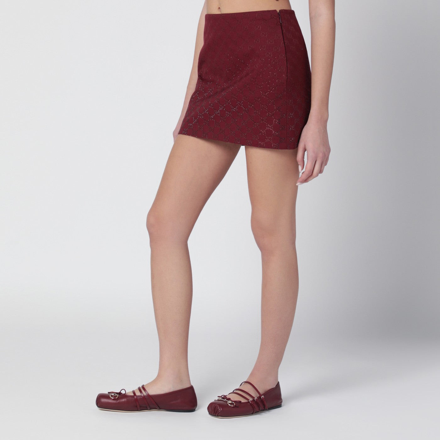 Rosso Ancora GG-fabric mini skirt with crystals