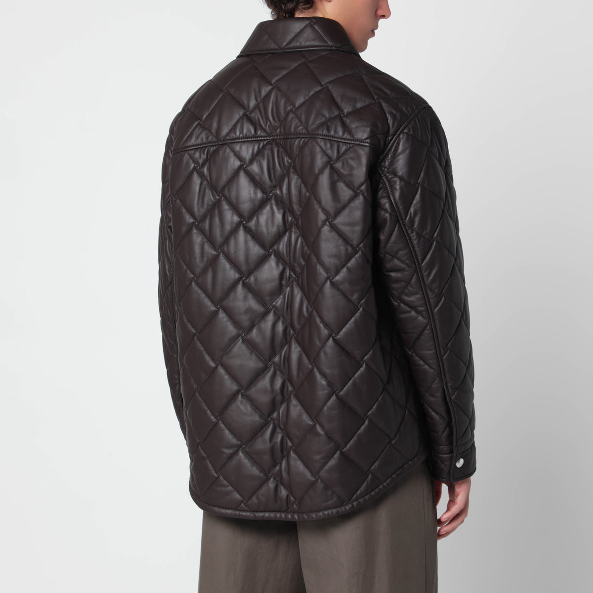 Brown quilted leather shirt jacket