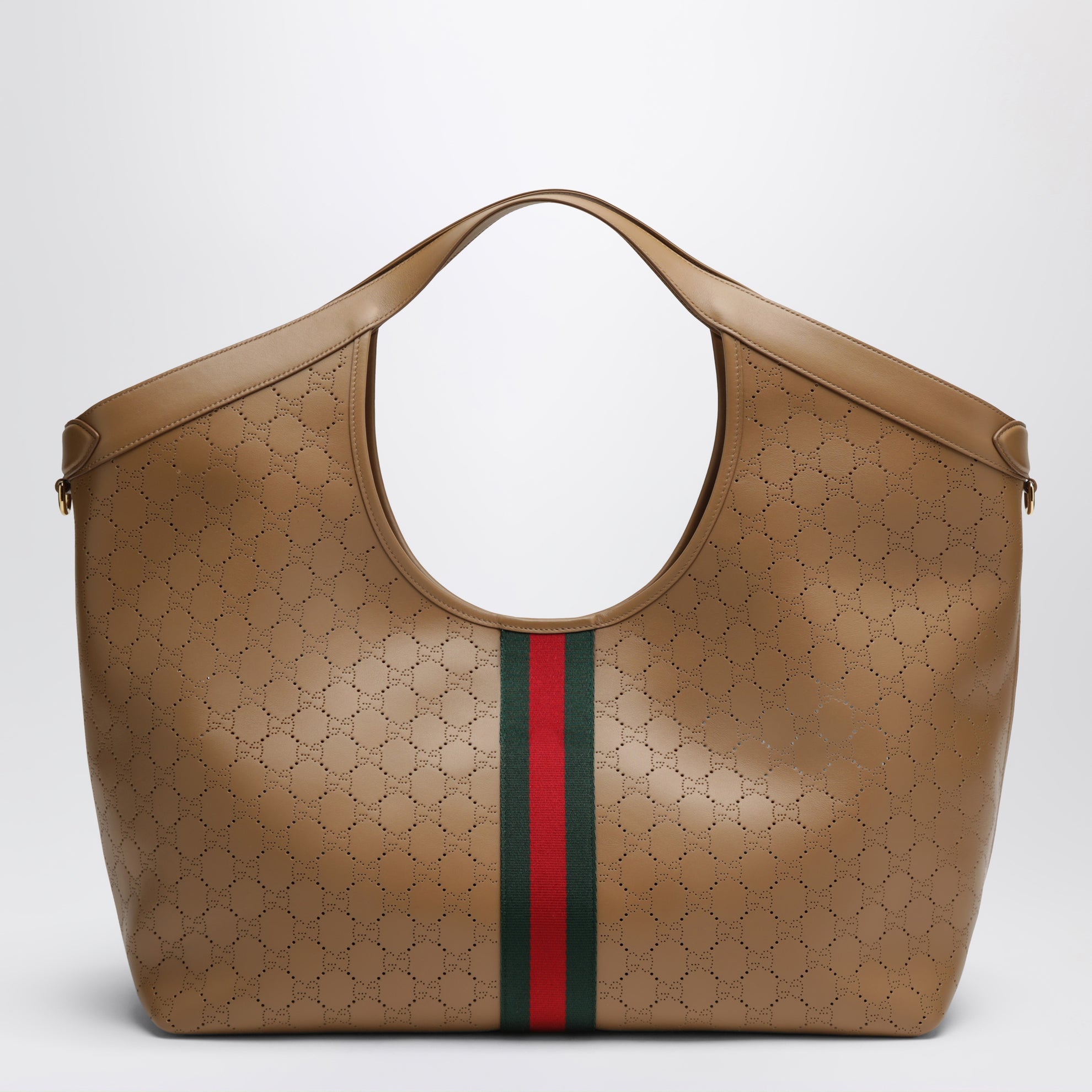 Borsa shopping Giglio grande in pelle GG traforata beige scuro