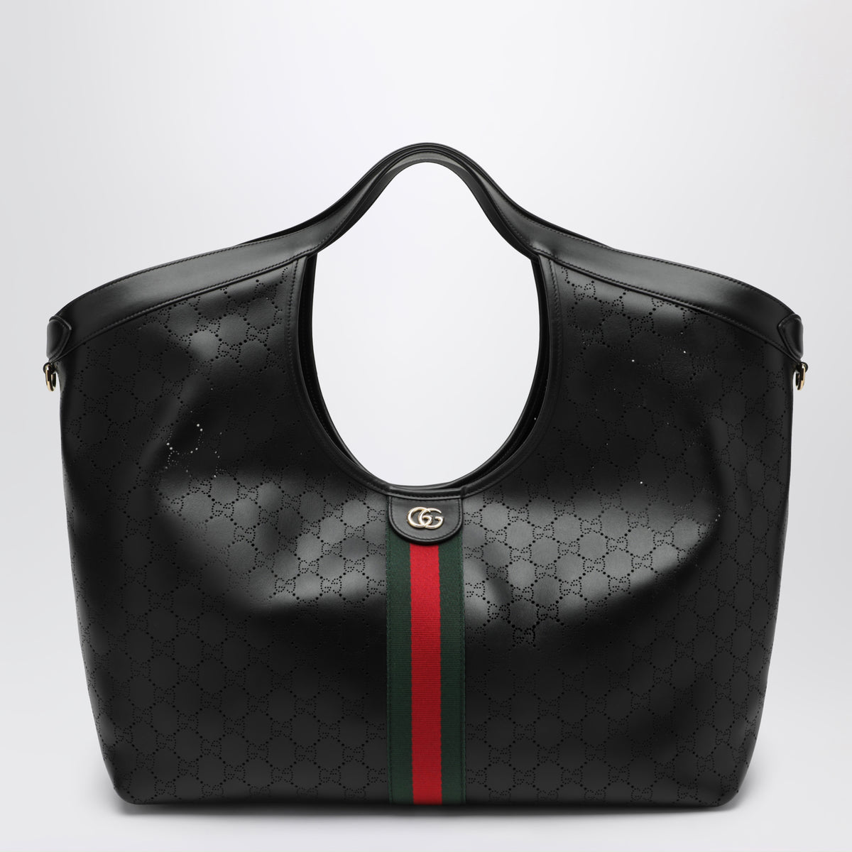 Borsa shopping Giglio nera in pelle