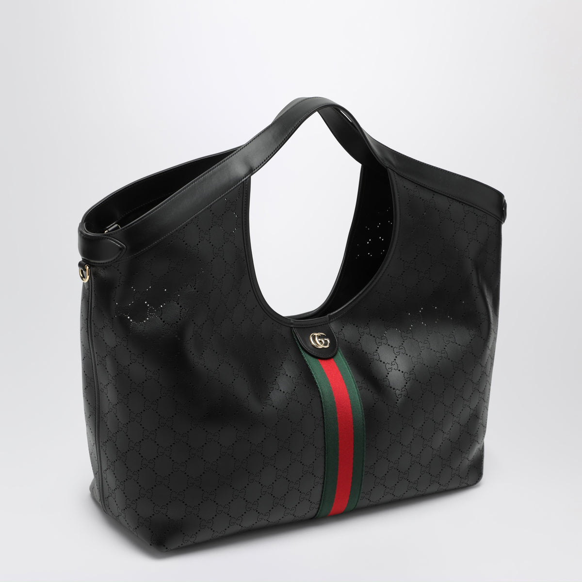 Borsa shopping Giglio nera in pelle