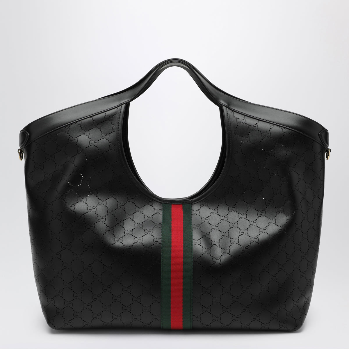 Borsa shopping Giglio nera in pelle