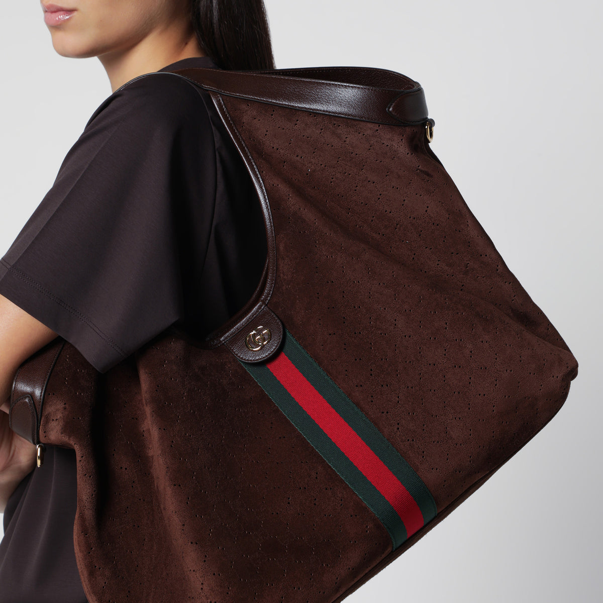 Brown large Giglio shopping bag in suede