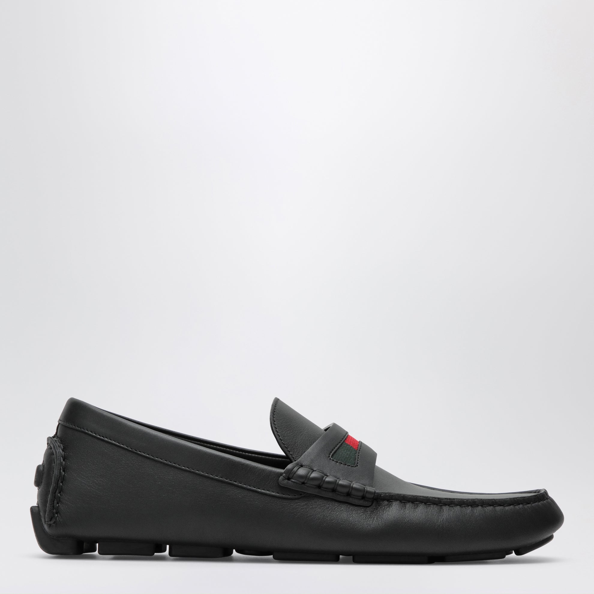 Men's driver loafer in black leather with Web