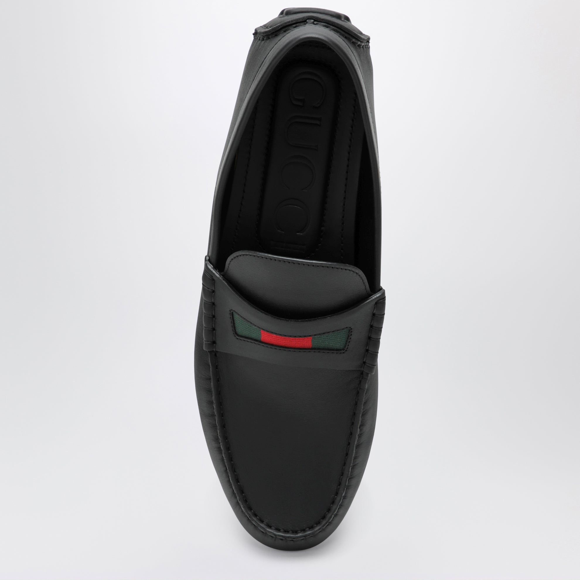 Men's driver loafer in black leather with Web