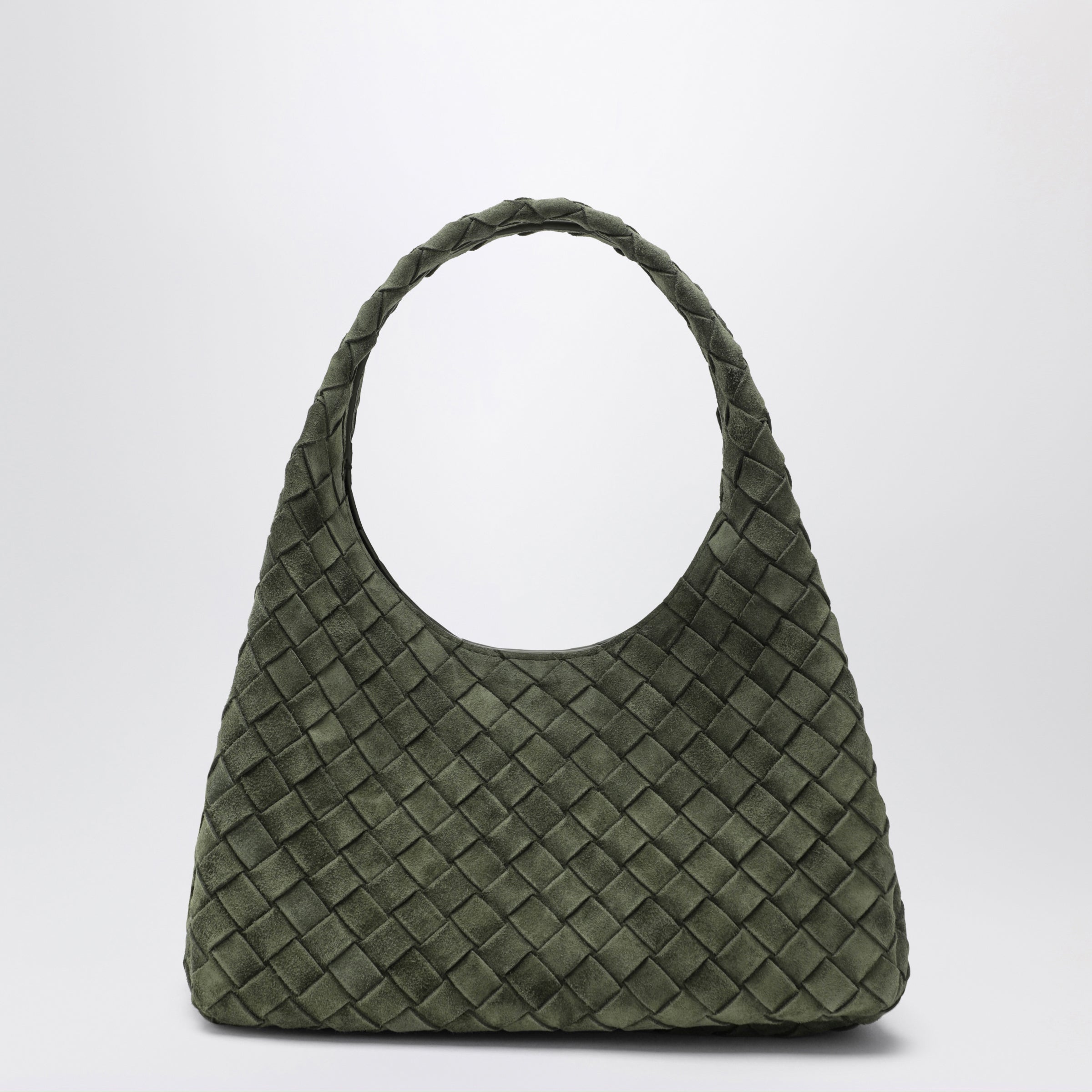 Bottega Veneta Dark green Intrecciato suede small Campana bag