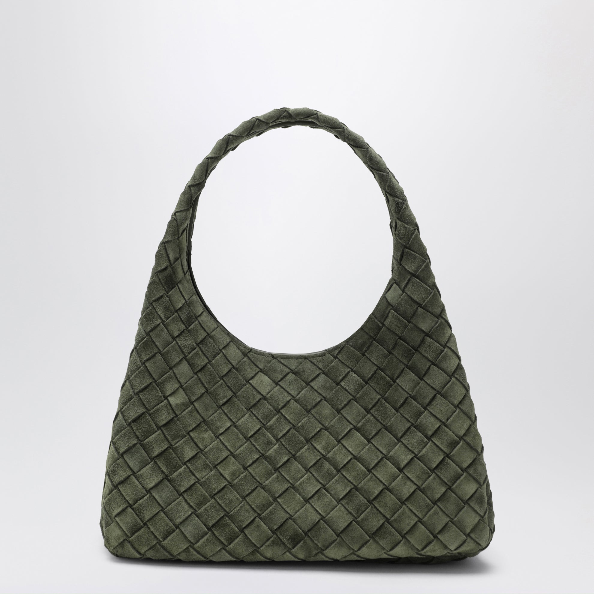 Borsa misura piccola Campana in suede Intrecciato verde scuro