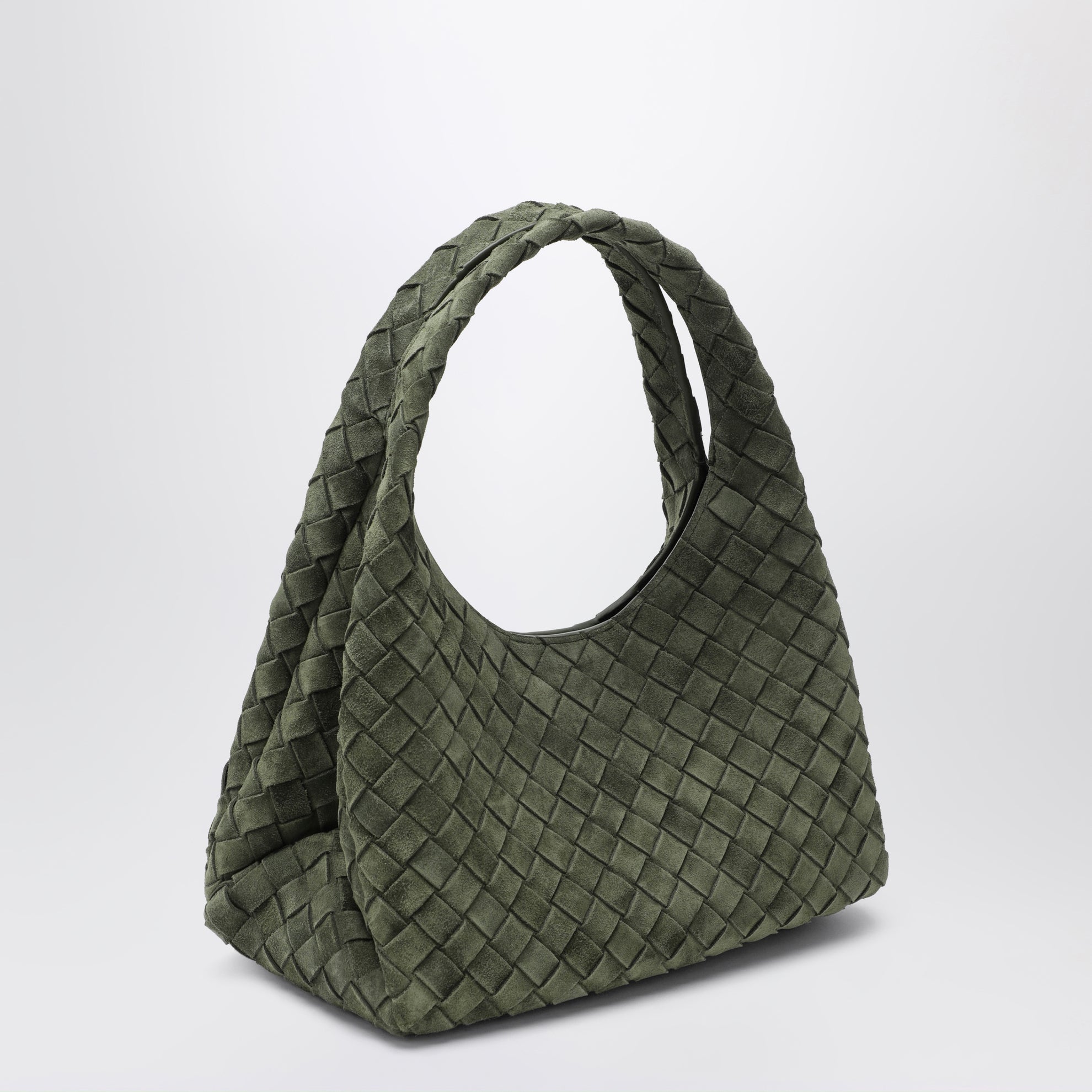 Borsa misura piccola Campana in suede Intrecciato verde scuro