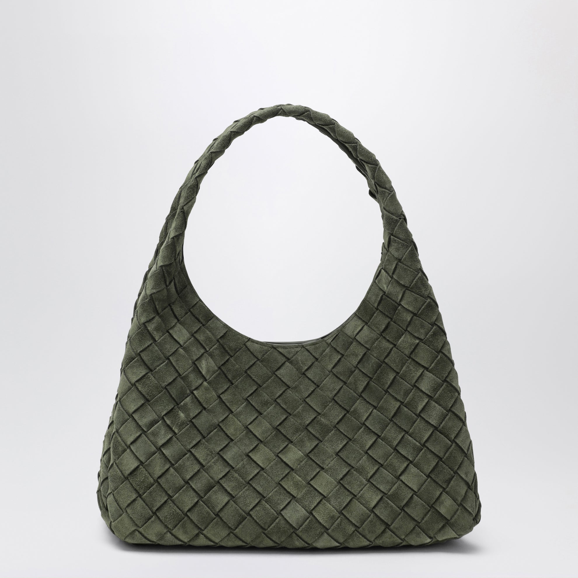 Borsa misura piccola Campana in suede Intrecciato verde scuro