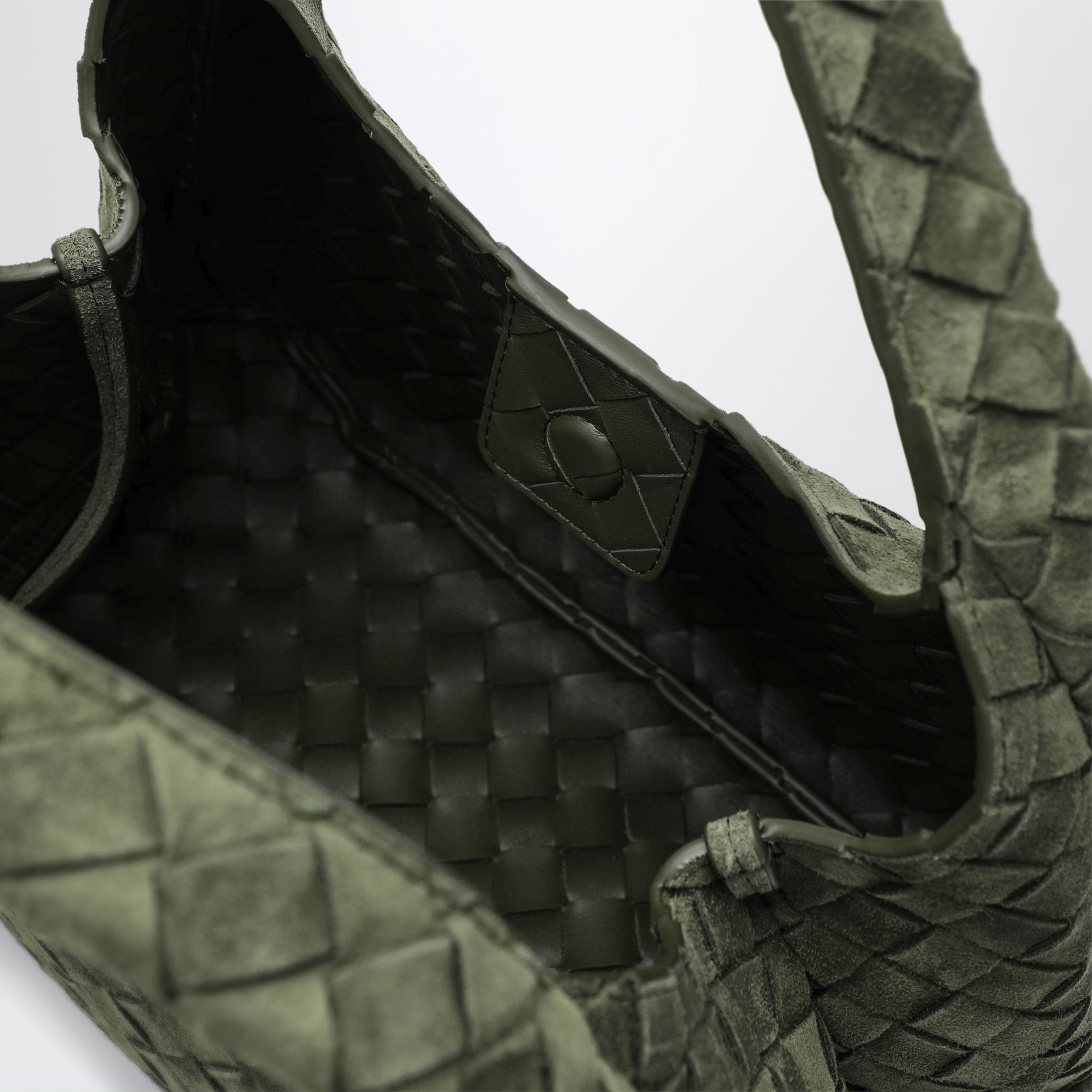 Borsa misura piccola Campana in suede Intrecciato verde scuro