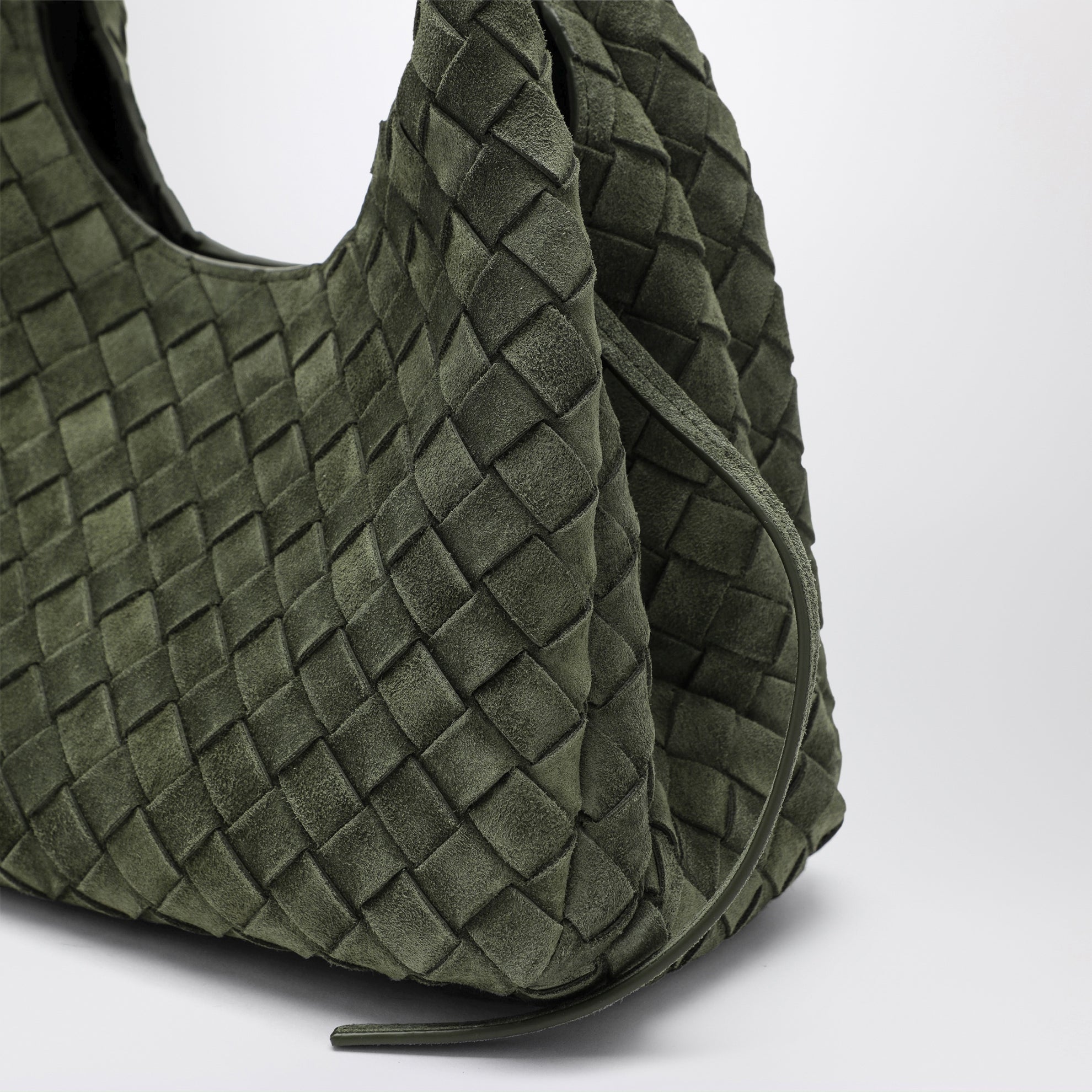 Borsa misura piccola Campana in suede Intrecciato verde scuro