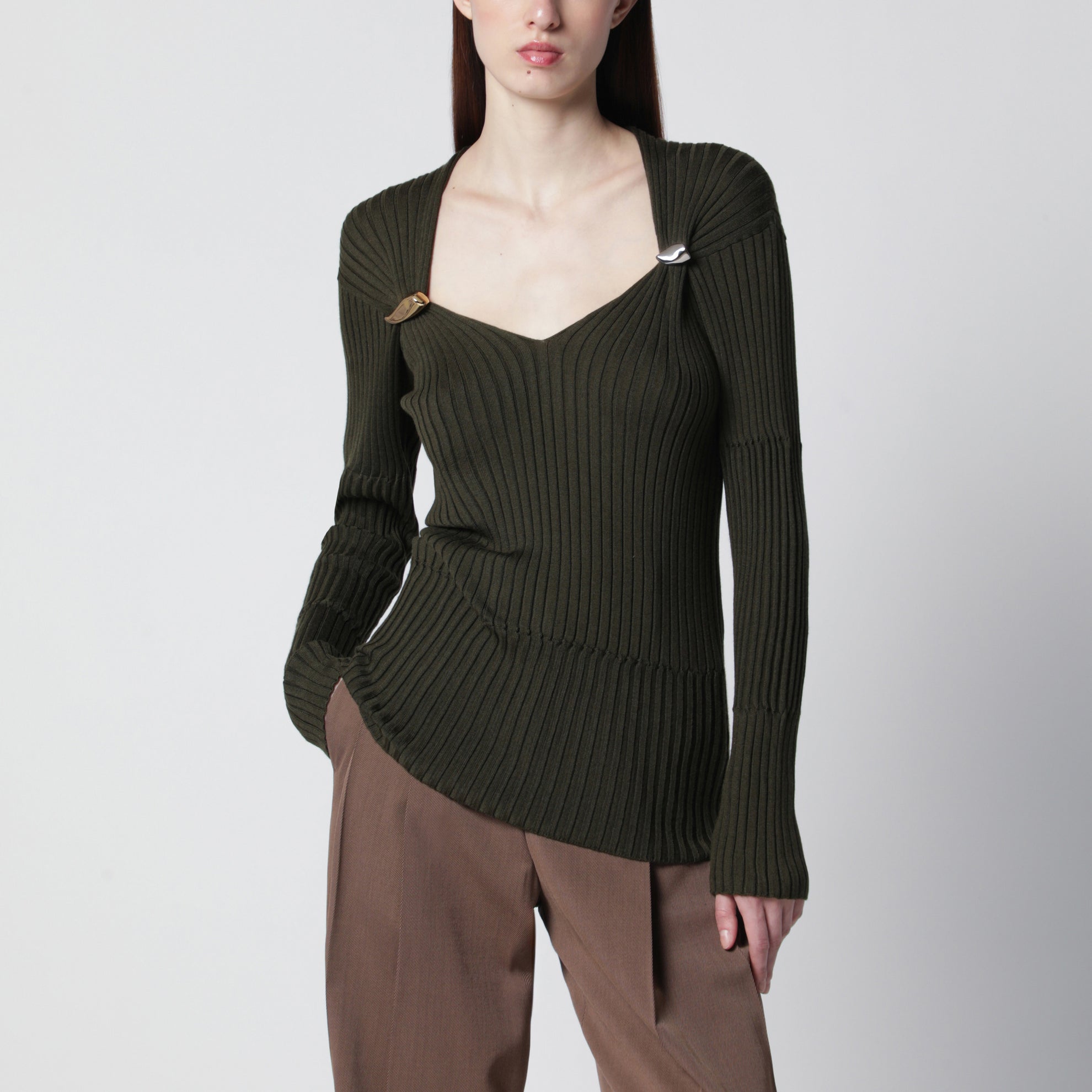 Pull Prisma côtelé en cachemire et soie vert