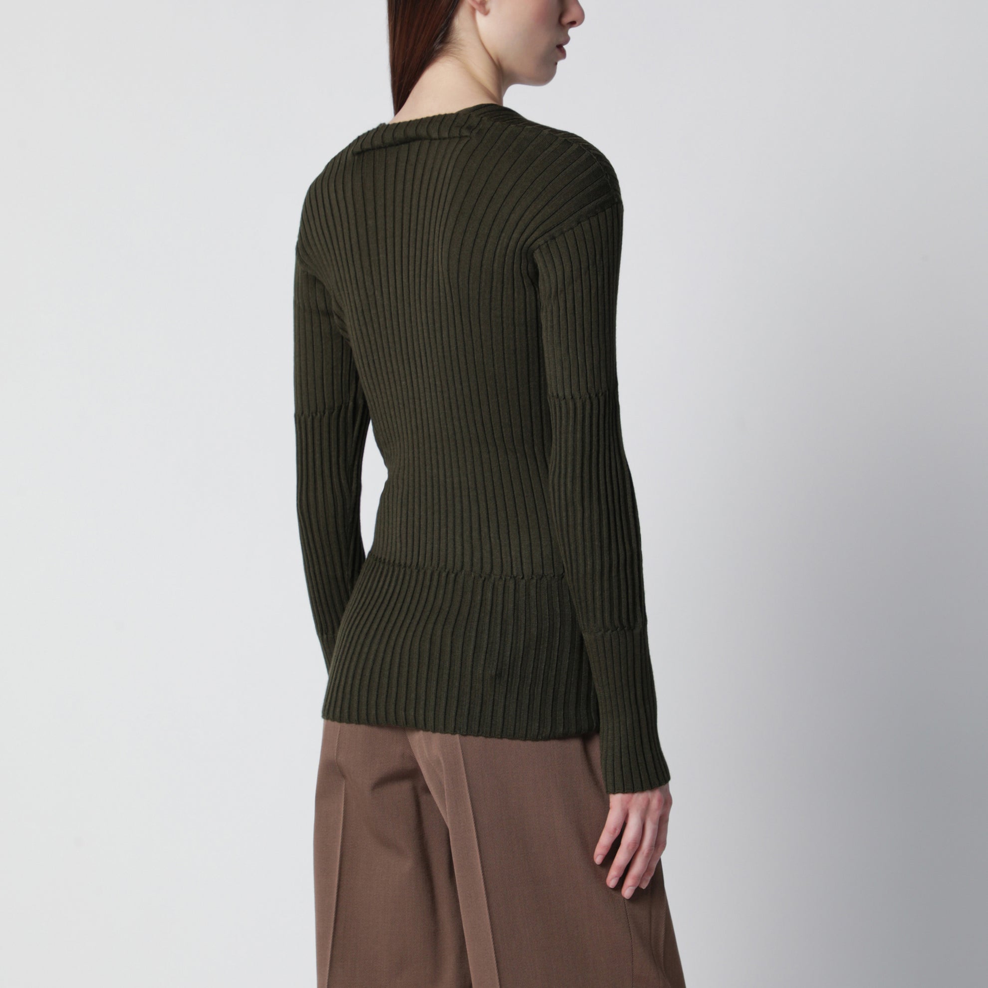 Pull Prisma côtelé en cachemire et soie vert