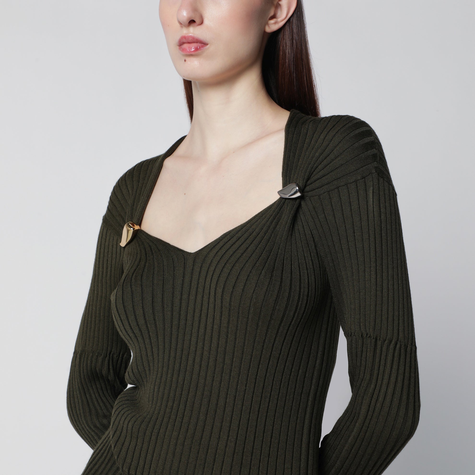 Pull Prisma côtelé en cachemire et soie vert