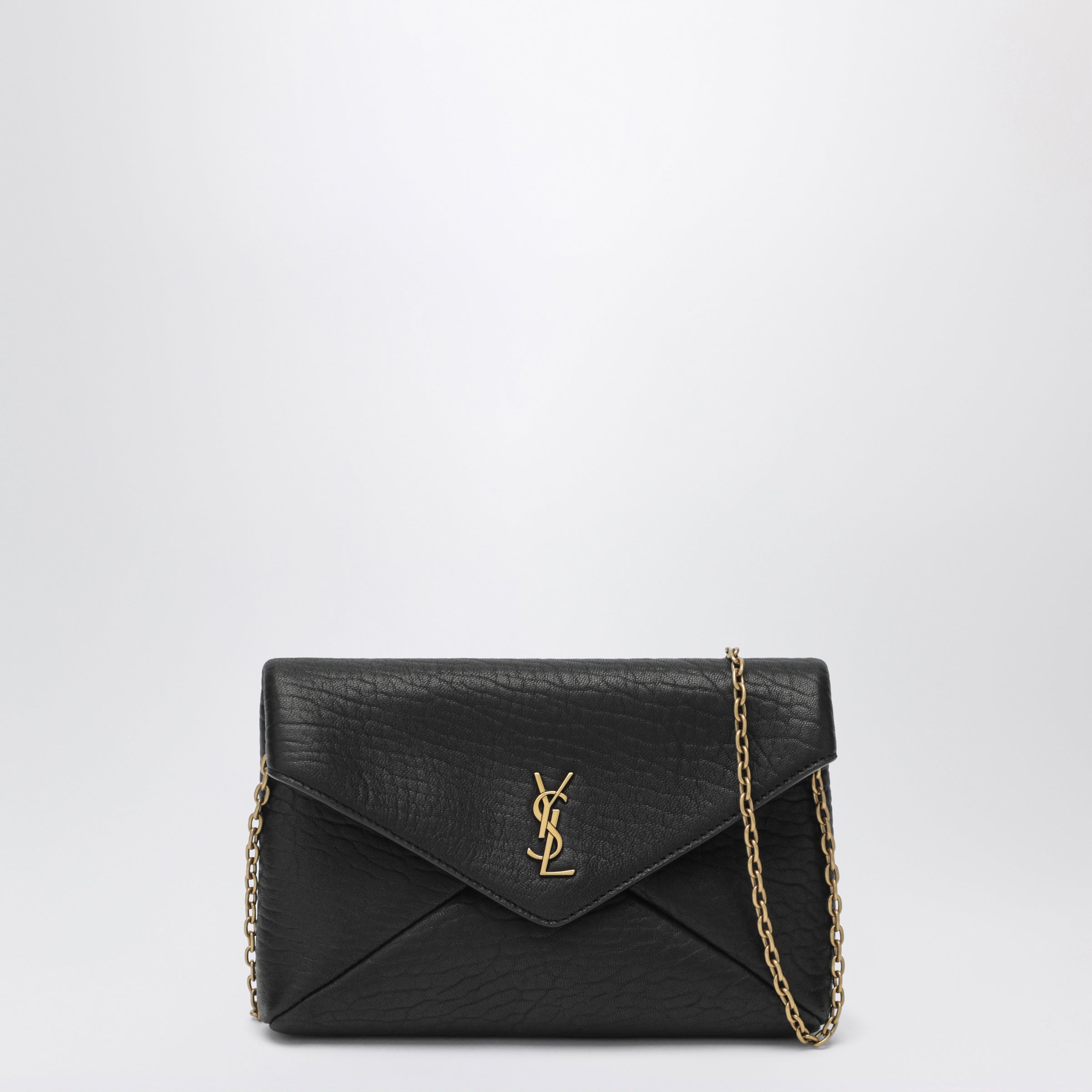 Saint Laurent Black Cassandre Chain Pouch in Lambskin Leather