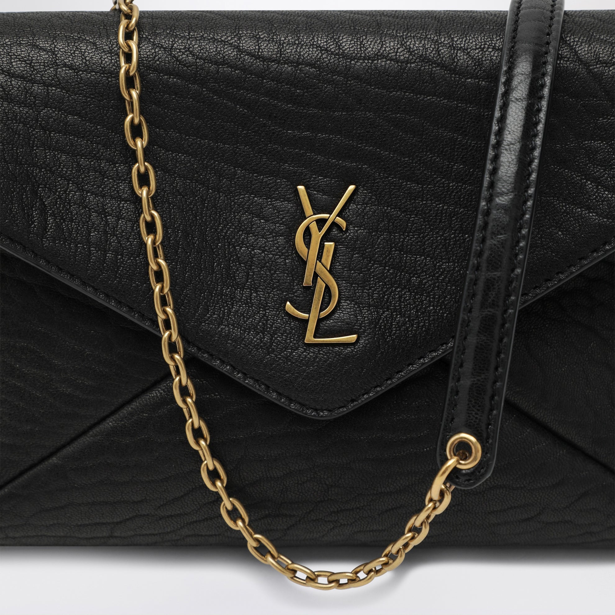 Black Cassandre Chain Pouch in Lambskin Leather
