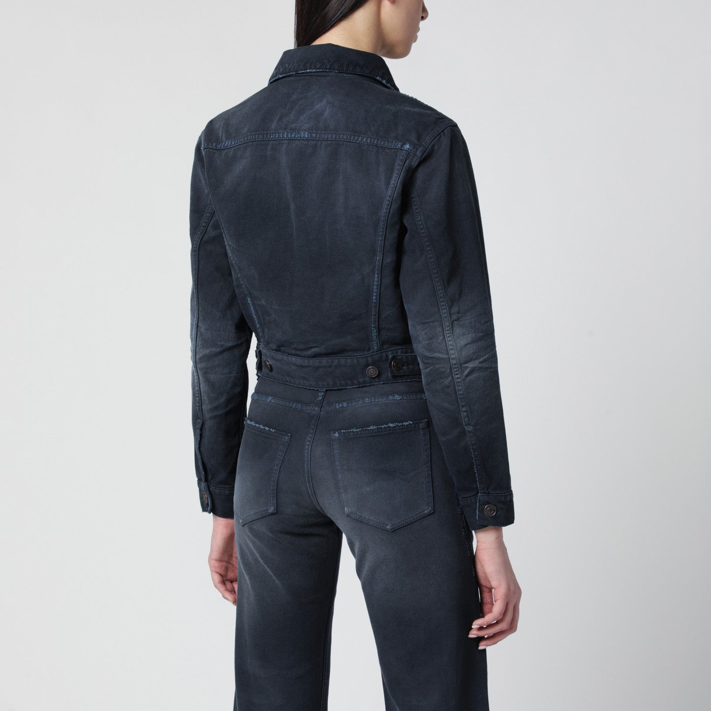 Navy blue jacket with curved waist