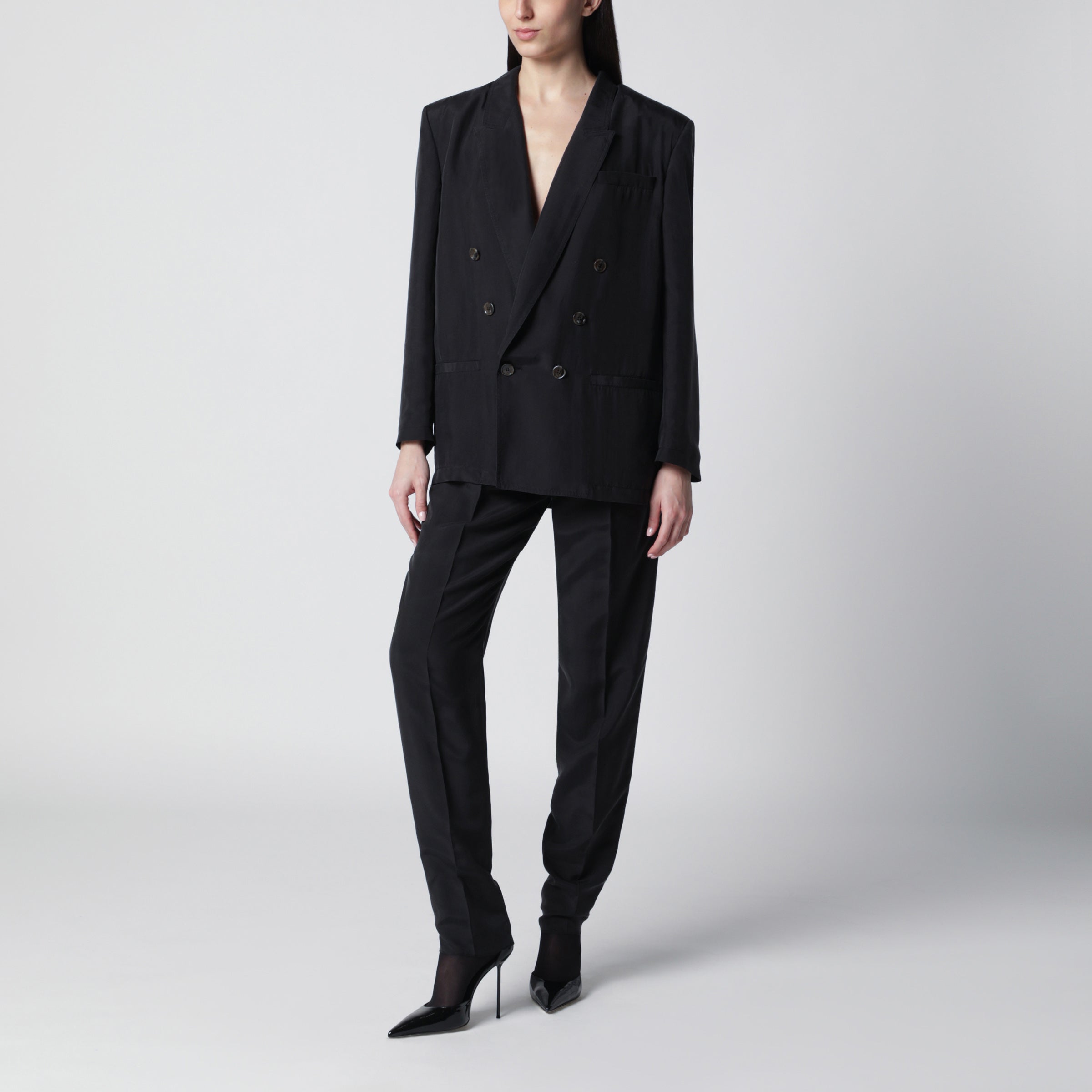 Saint Laurent Tailored trousers in black habutai silk | TheDoubleF